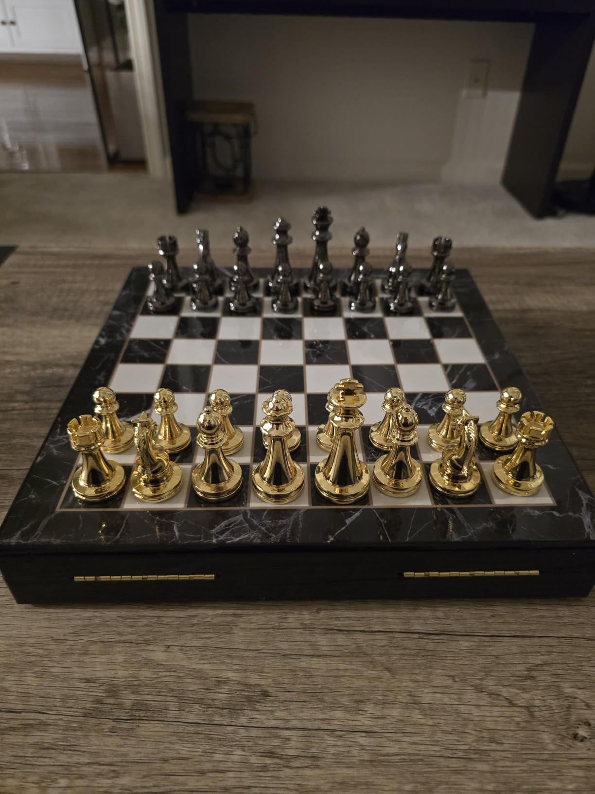Metal Chess Set for Adults - Marbling Chess Board with Weighted Antique Chess Pieces with Extra Queens customer photo 1
