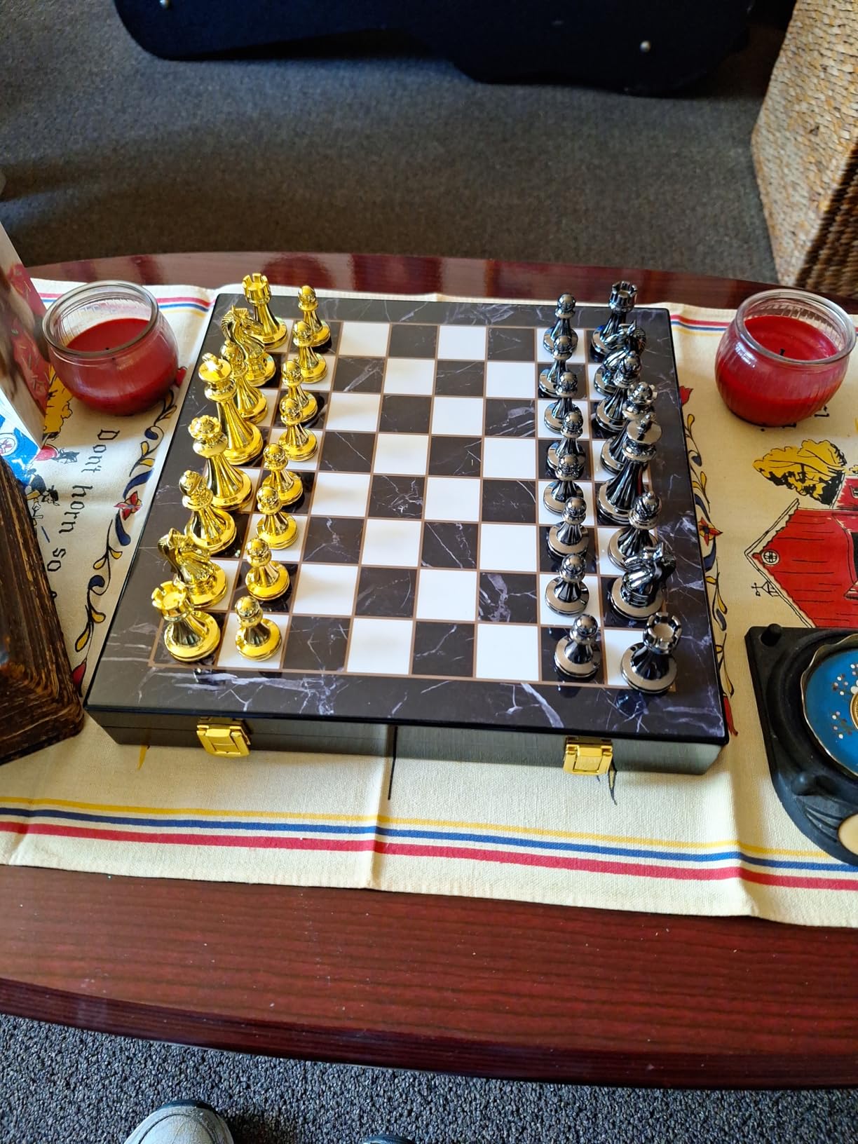 Metal Chess Set for Adults - Marbling Chess Board with Weighted Antique Chess Pieces with Extra Queens customer photo 2