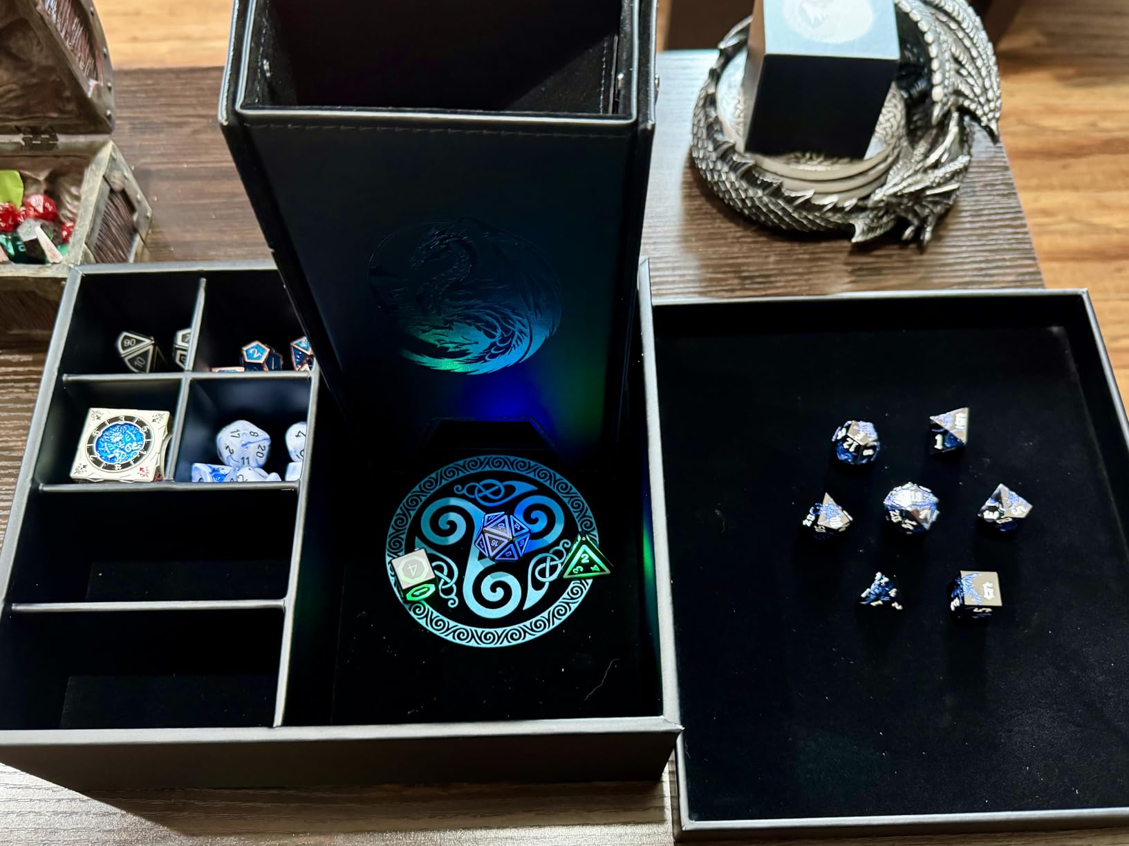 Soar Forge Dice Tray and Dice Tower for DND and RPG - All-in-One Game Roamer Tray & Large Tower for Random Rolls - Stores Your Sets, Mini's and More Compatible with D&D Gift Accessories (Blue Tree) customer photo 1