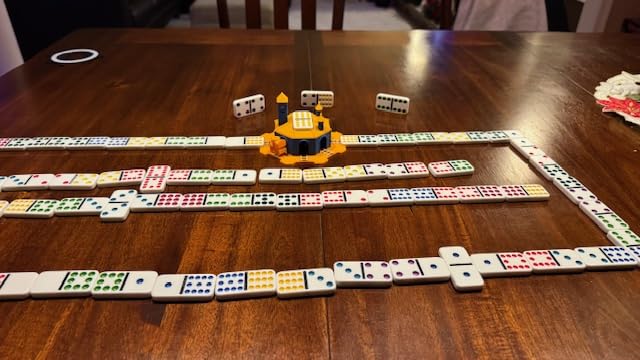 Mexican Train Dominoes Set with 4 Holders - Dominoes Double 12 with Wooden Hub and Tiles Holders - Double 12 Dominos Set for Family Game Night for Adults and Kids Ages 8 and up (D12 + 4 Holders) customer photo 1