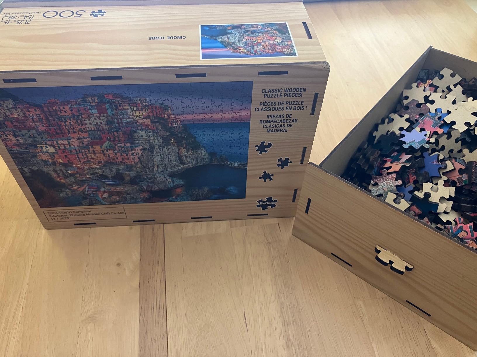 Buffalo Games - 500 Piece Wooden Jigsaw Puzzle - Cinque Terre - Standard Cut Pieces - Wooden Box - Full Size Poster, Ages 14 - Precision-Cut Pieces, Beautiful Artwork, and Hours of Relaxing Fun customer photo 1