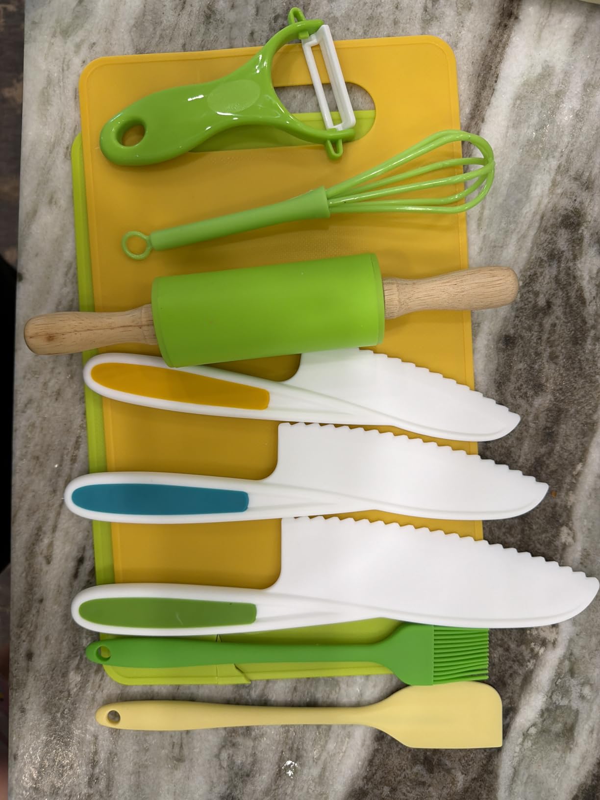 13 Pieces Montessori Kitchen Toys for Toddlers - Kids Cooking Sets Real-Toddler Toys Set for Real Cooking with Plastic Children Safe Knives Crinkle Cutter Kids Cutting Board customer photo 1