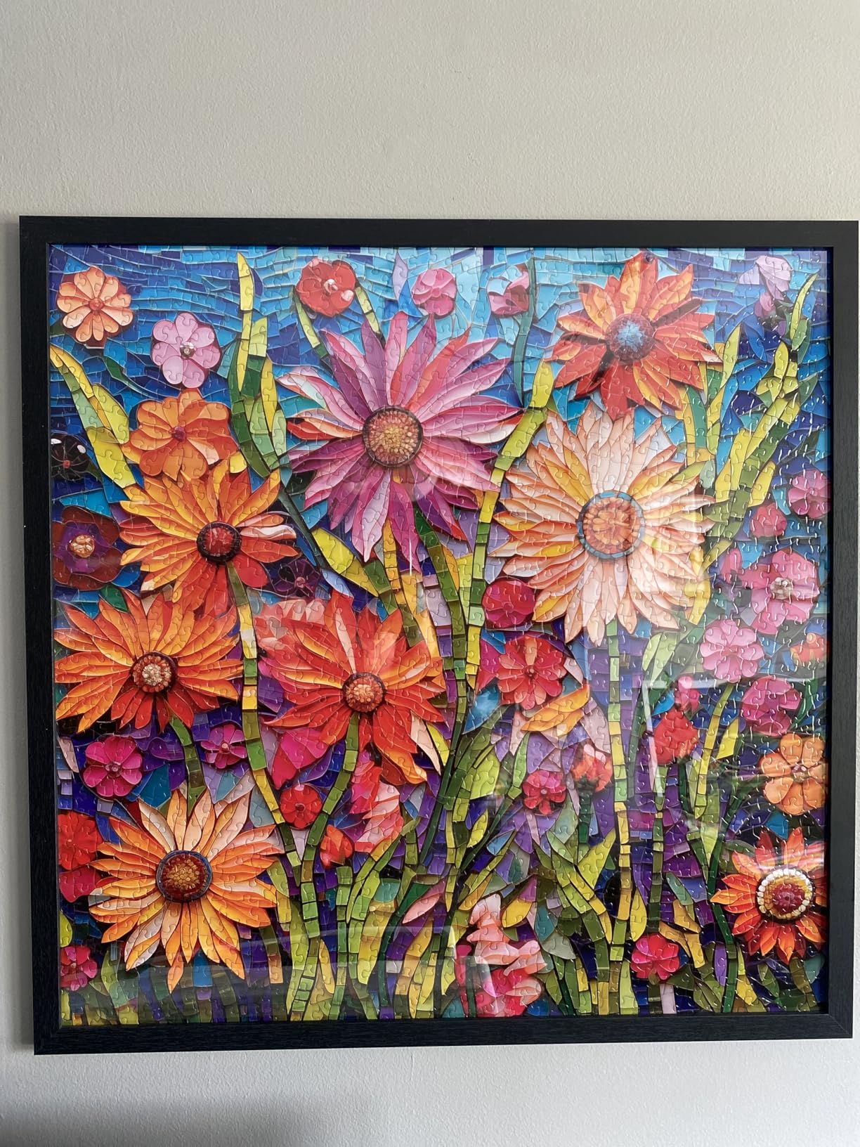 Bgraamiens-Mosaic Art Flowers-1000 Pieces Puzzle for Adults, Stained Glass Jigsaw with Flowers, Impossible Puzzle Color Challenge Hard Puzzles for Adults customer photo 1