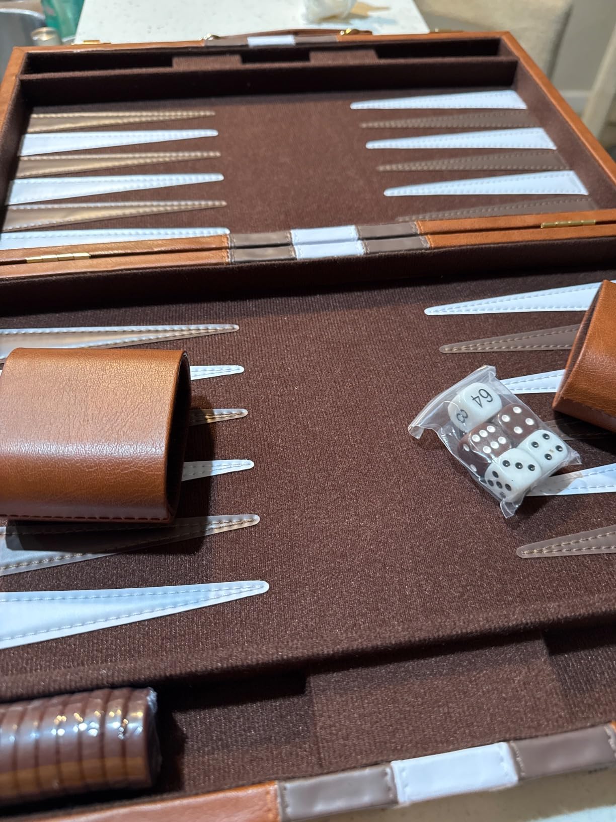 Backgammon Board Game, Deluxe Leather Like Case, Felt Interior, Brown, Classic Backgammon Game, Popular Board Game, Board Games (Medium (15