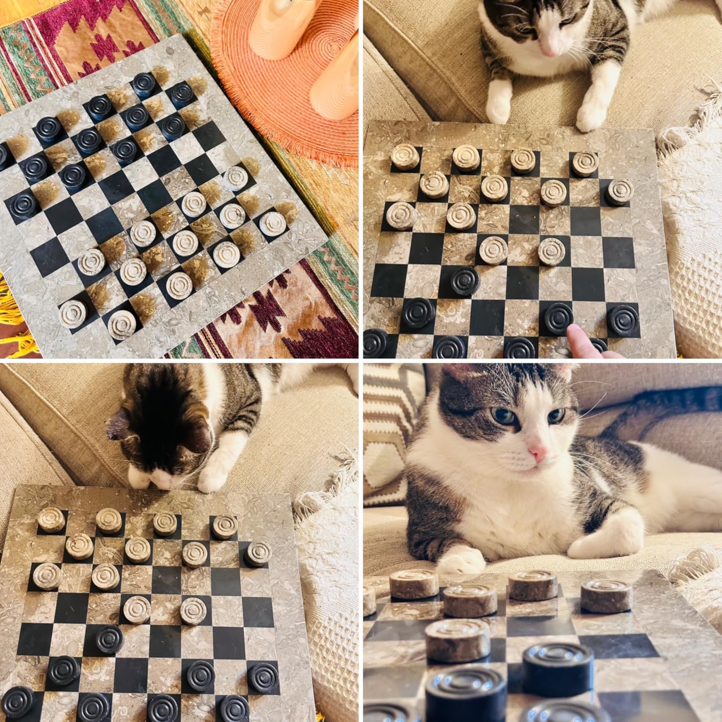 Marble Checkers Board Game 15 Inches Oceanic and Black Handmade 2-Player Tournament Checker Set, Board Game Set - Elegant for Home Decor customer photo 1