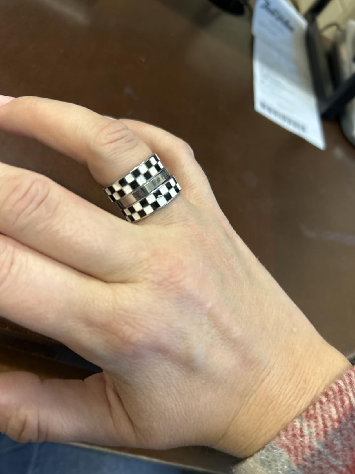Jewelers 6mm Stainless Steel Checkerboard Chess Pattern Wedding Band Biker Statement Ring customer photo 1