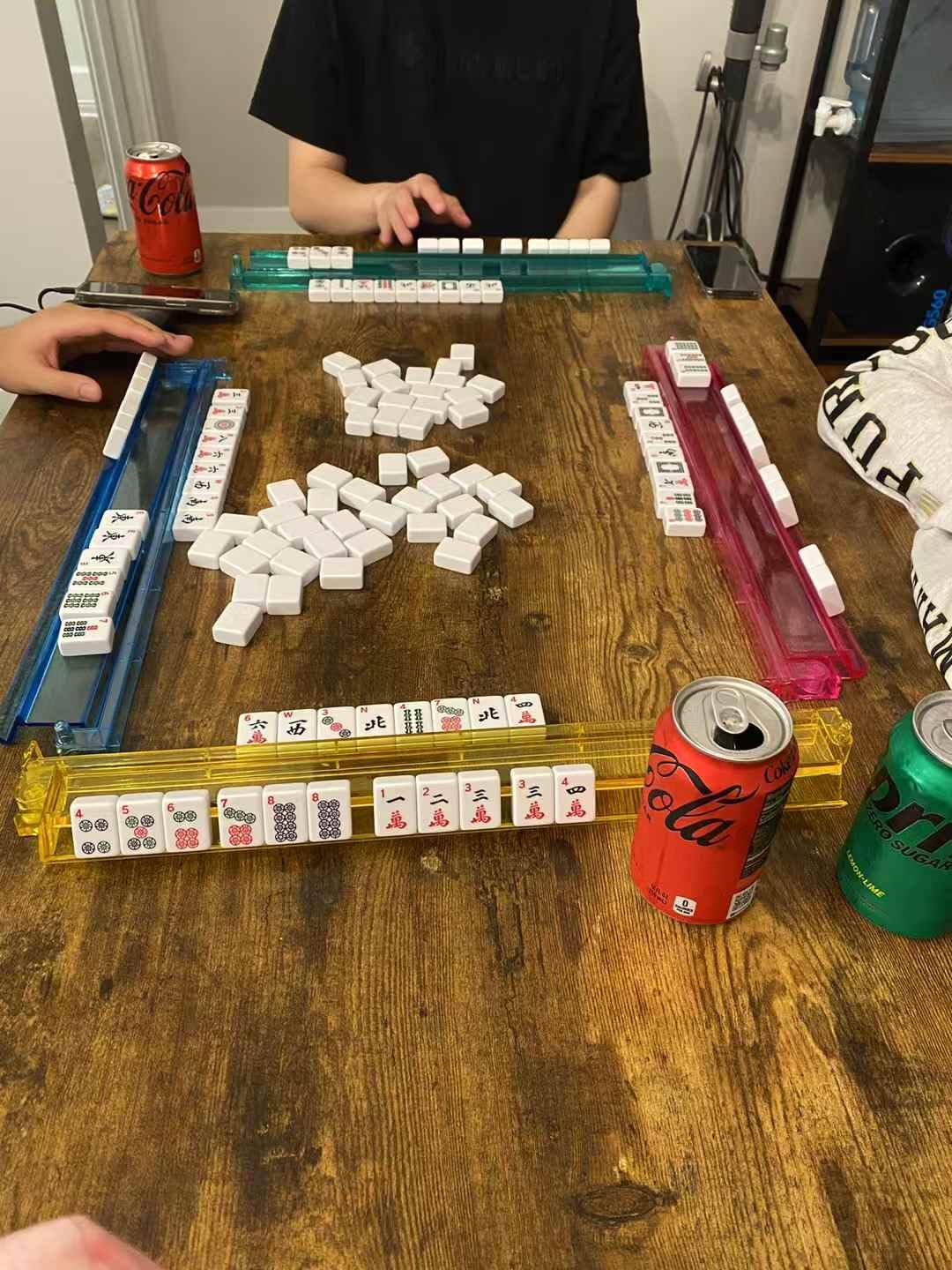 New American Mahjong Game Set, 166 Premium White Tiles with Portable Metal Dices, 4 All-in-One Racks with Pushers, Mah-Jong Games Sets (Blue) customer photo 2