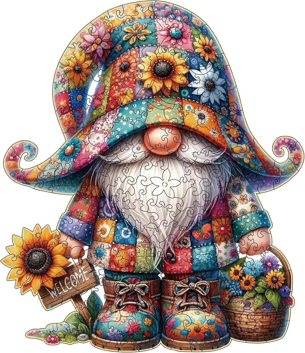 Wooden Jigsaw Puzzles, Gnome Wooden Puzzles for Adults with Unique Shape, Medium 10.3