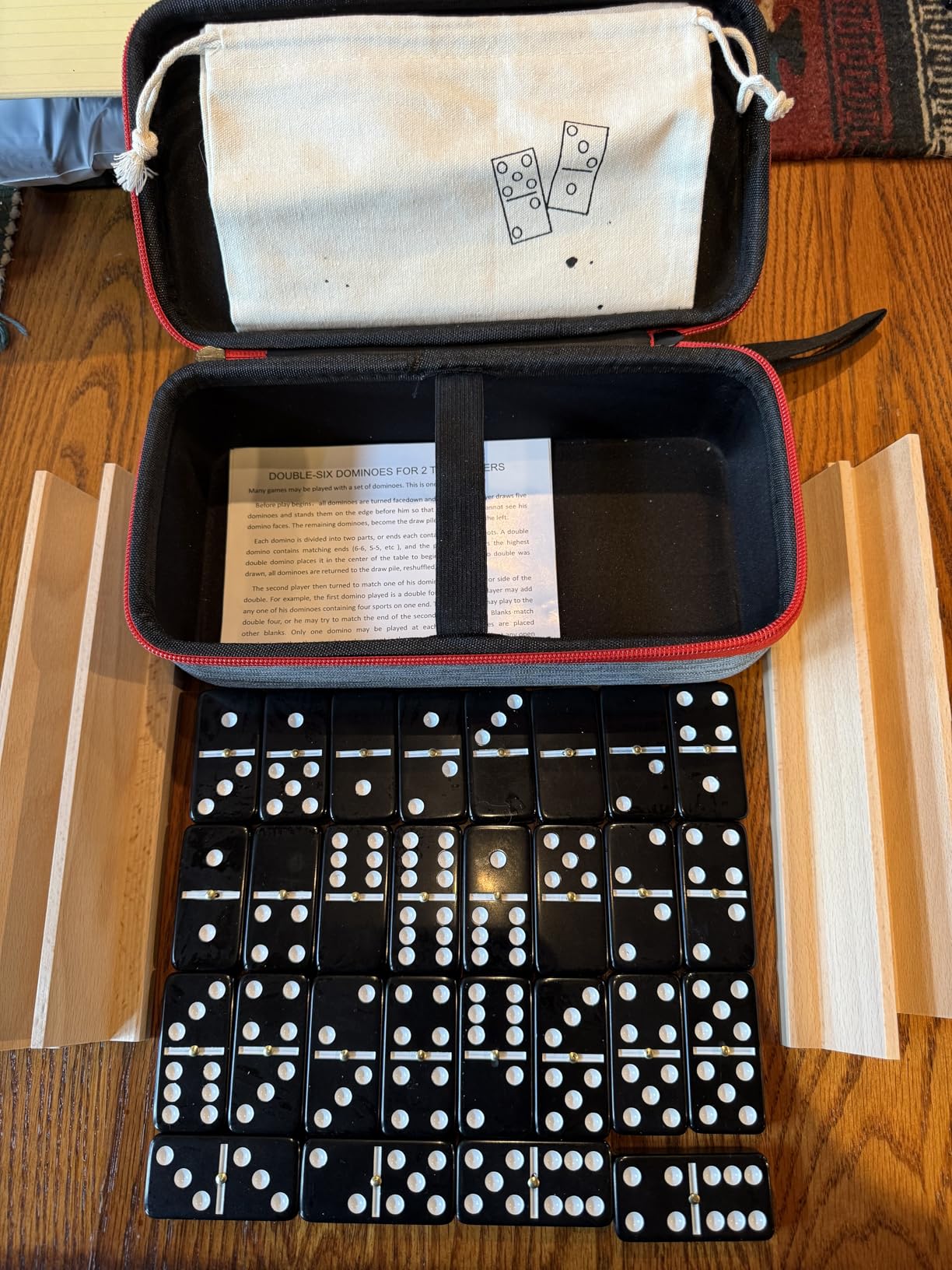 KAILE Jumbo Double 6 Domino Set with Portable Case & 4 Wooden Racks | 28 Large Tiles for Adults & Families | Travel & Board Games for 2-4 Players customer photo 1