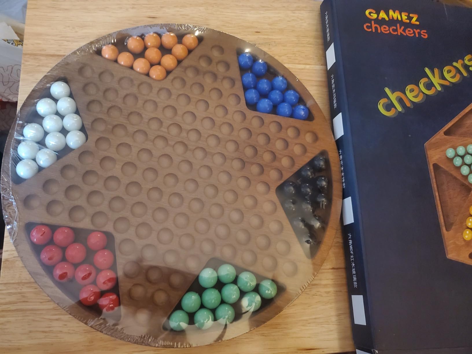 12-Inch Wooden Chinese Checkers Set - Classic Round Design with 60 Acrylic Marbles in 6 Vibrant Colors - Includes 12 Bonus Spare Marbles - Family Strategy Board Game for Kids and Adults customer photo 2