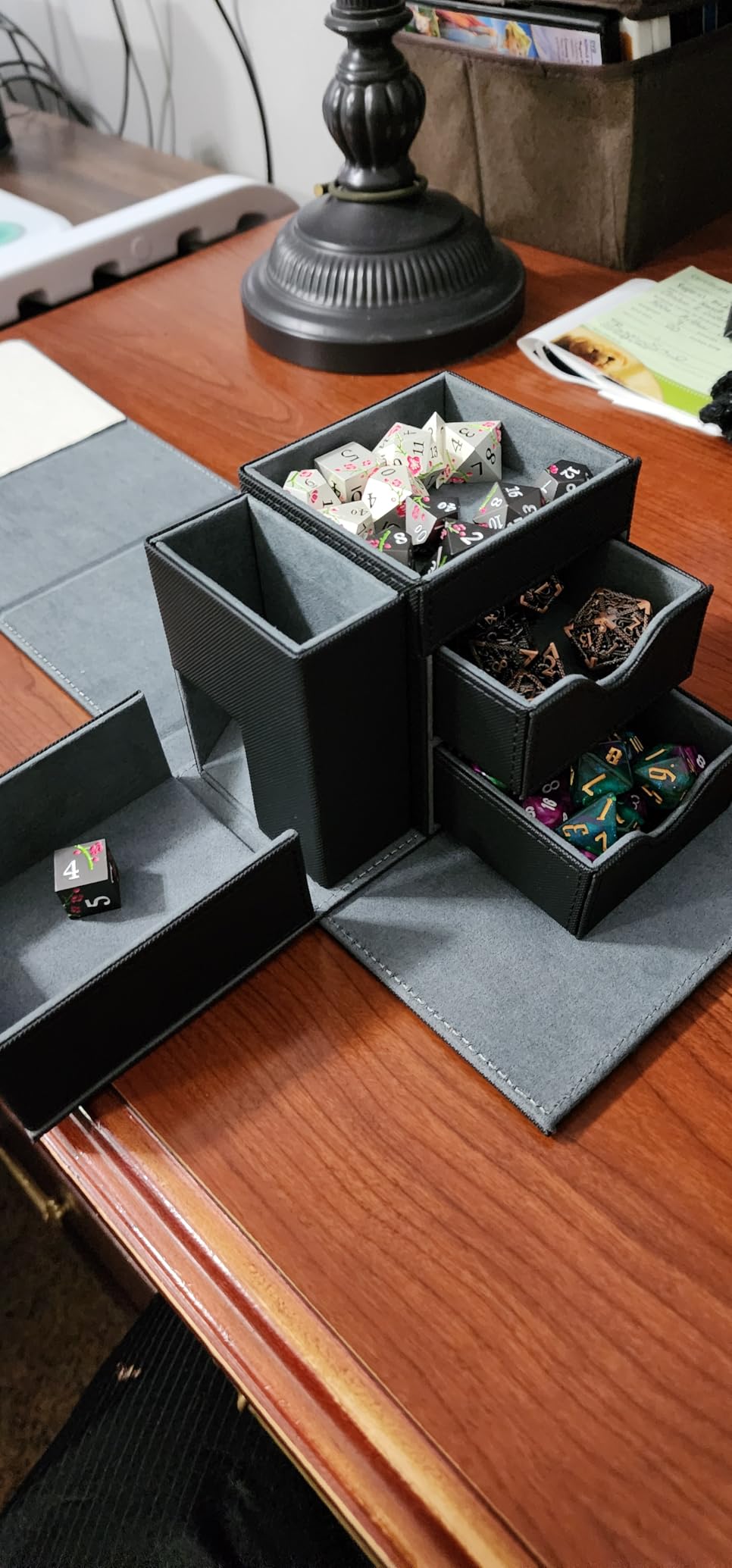 Leather Dice Tray & Tower Storage Box, 3 in 1 Dice Holder Case (Rolling Tray, Tower, Storage Drawers), Magnetic Closure DND Accessories Gifts for RPG MTG, Black/Violet customer photo 1