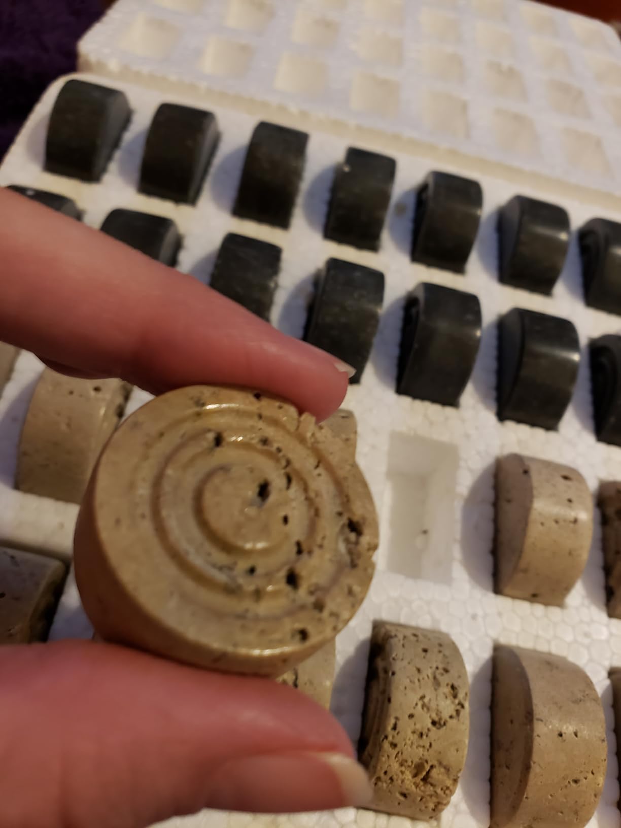 Marble Checkers Pieces 1.25 Inch Handmade Black and Travertine Checkers Pieces Stone Board Game, Checkers Figures for Checker Board - 32 Pieces Only for Tabletop Games Accessories customer photo 2