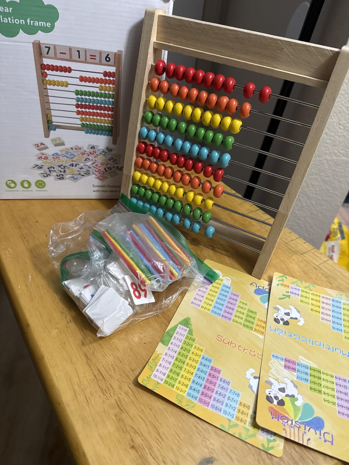Wooden Abacus for Kids Math - 10-Row Counting Toy with 100 Beads, Number Cards & Counting Sticks, Educational Counters for Kids Math Gift for Age 3 4 5 6 7 Year Old Boy Girl customer photo 1
