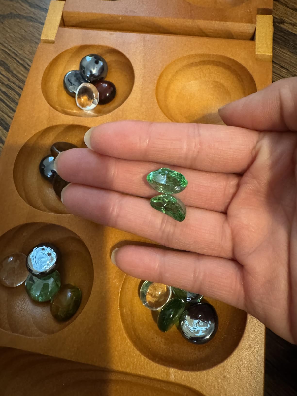 Mancala Board Game for Kids and Adults - Wooden Folding Mancala Set with Magnetic Lock and 56 Stones - Classic Strategy Board Game Travel Size customer photo 2