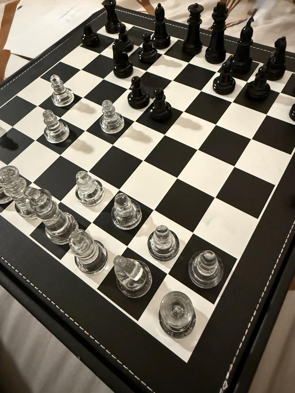 Luxury Glass Chess Set for Adults - 2 Extra Queens, Premium Leather Storage Case with 13.2