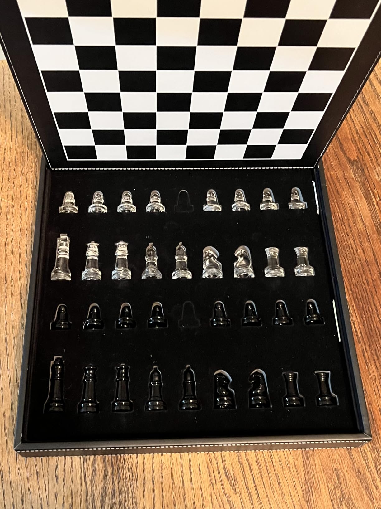 Luxury Glass Chess Set for Adults - 2 Extra Queens, Premium Leather Storage Case with 13.2
