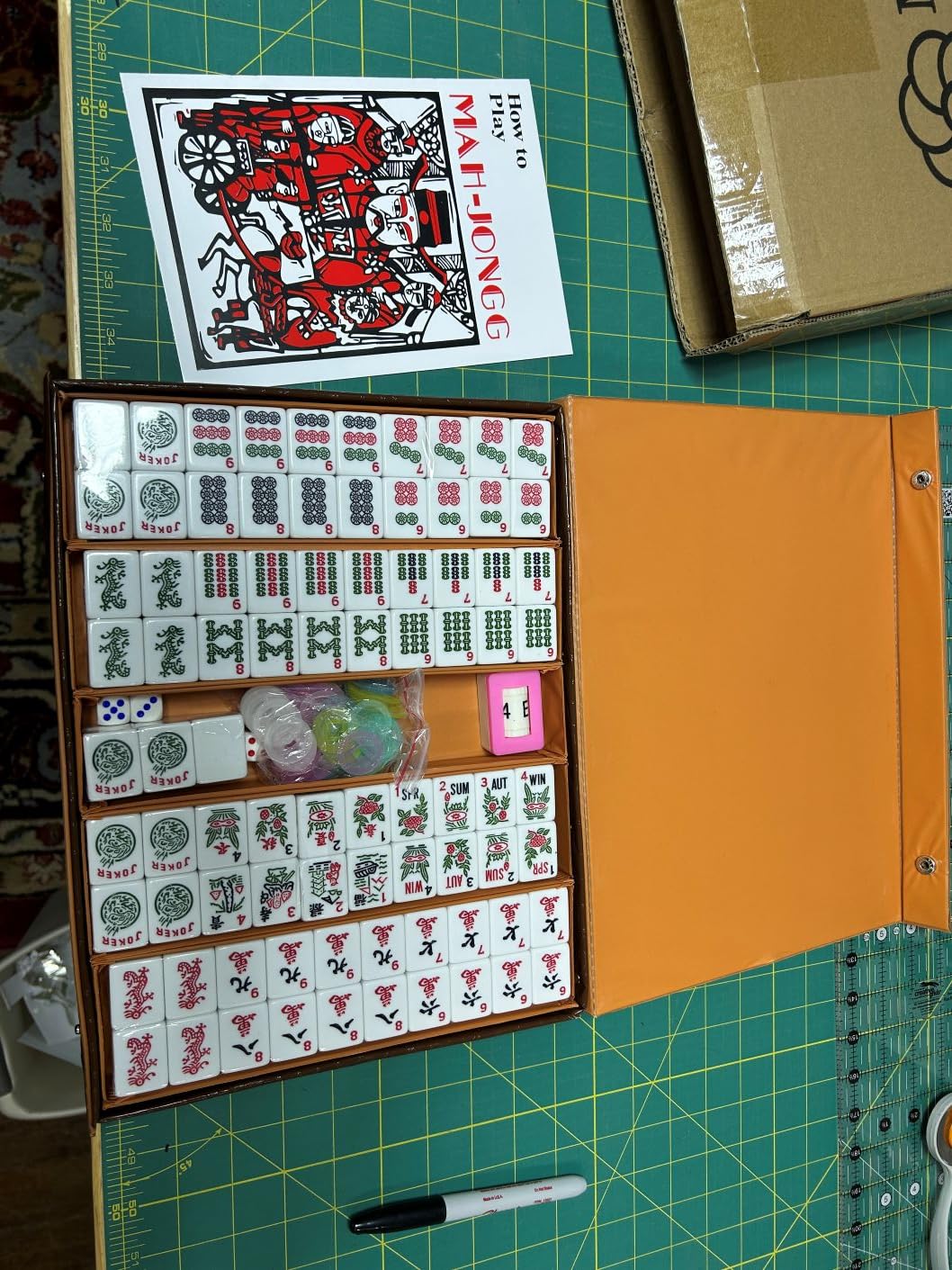 American Mahjong Game Set 166 White Engraved Tiles for Western Mah Jong, Traveler Size Carrying Case, Dices, Chips, Manual, Wind indicator customer photo 1
