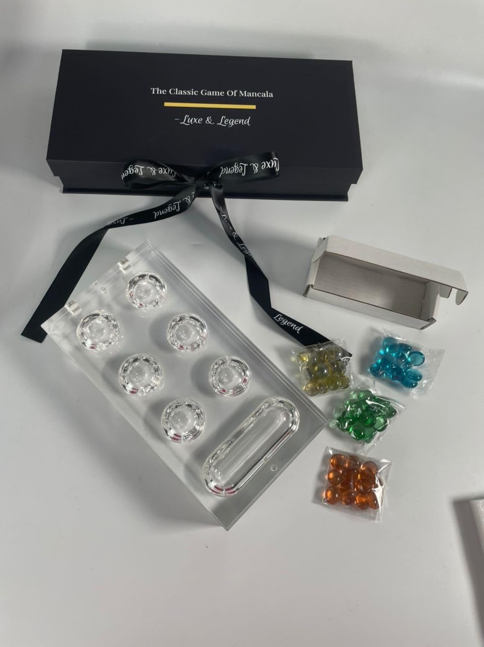 Lucite Mancala Board Game Magnetic Fold - Luxury Acrylic Clear Game Board with Colored Stones, Modern Decorative Family Game Set & Premium Gift Box customer photo 2