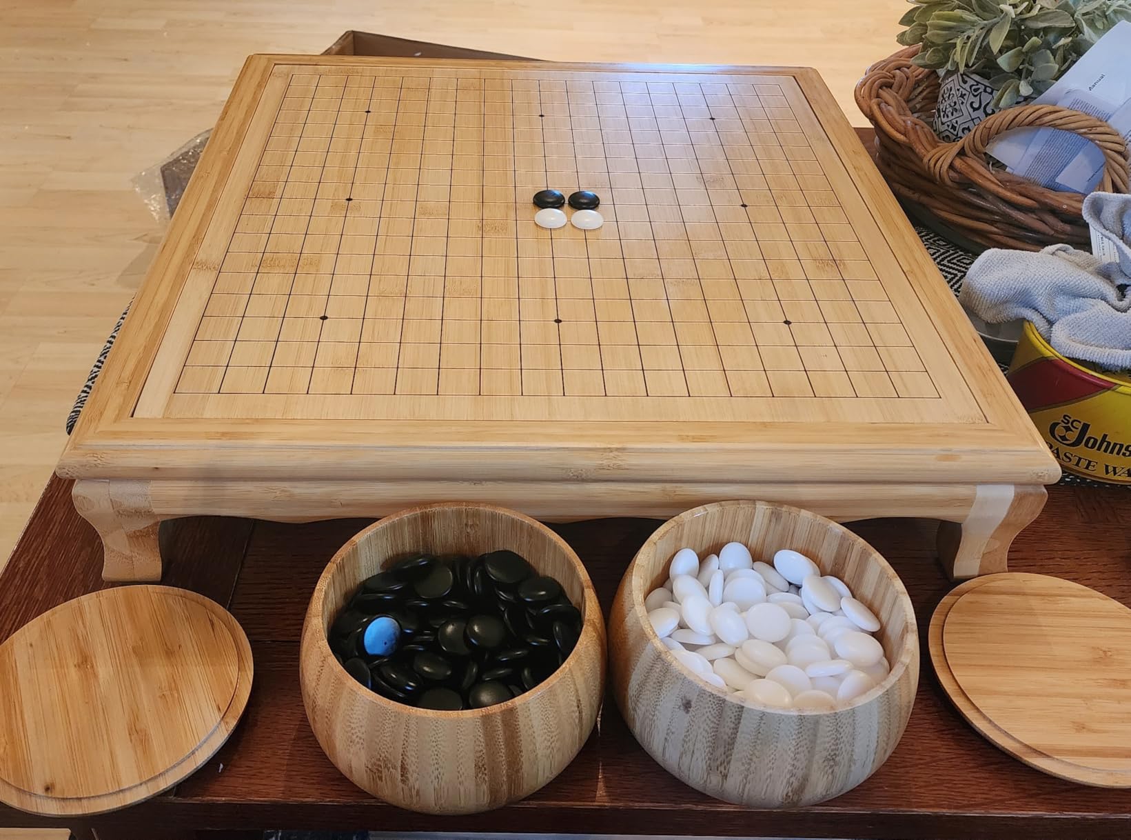 VPH Modern Floor Go Set - 19x19 Bamboo Reversible Board (0.8'') with 4-Foot Frame, New Yunzi Single-Convex Stones & Bamboo Boxes customer photo 2