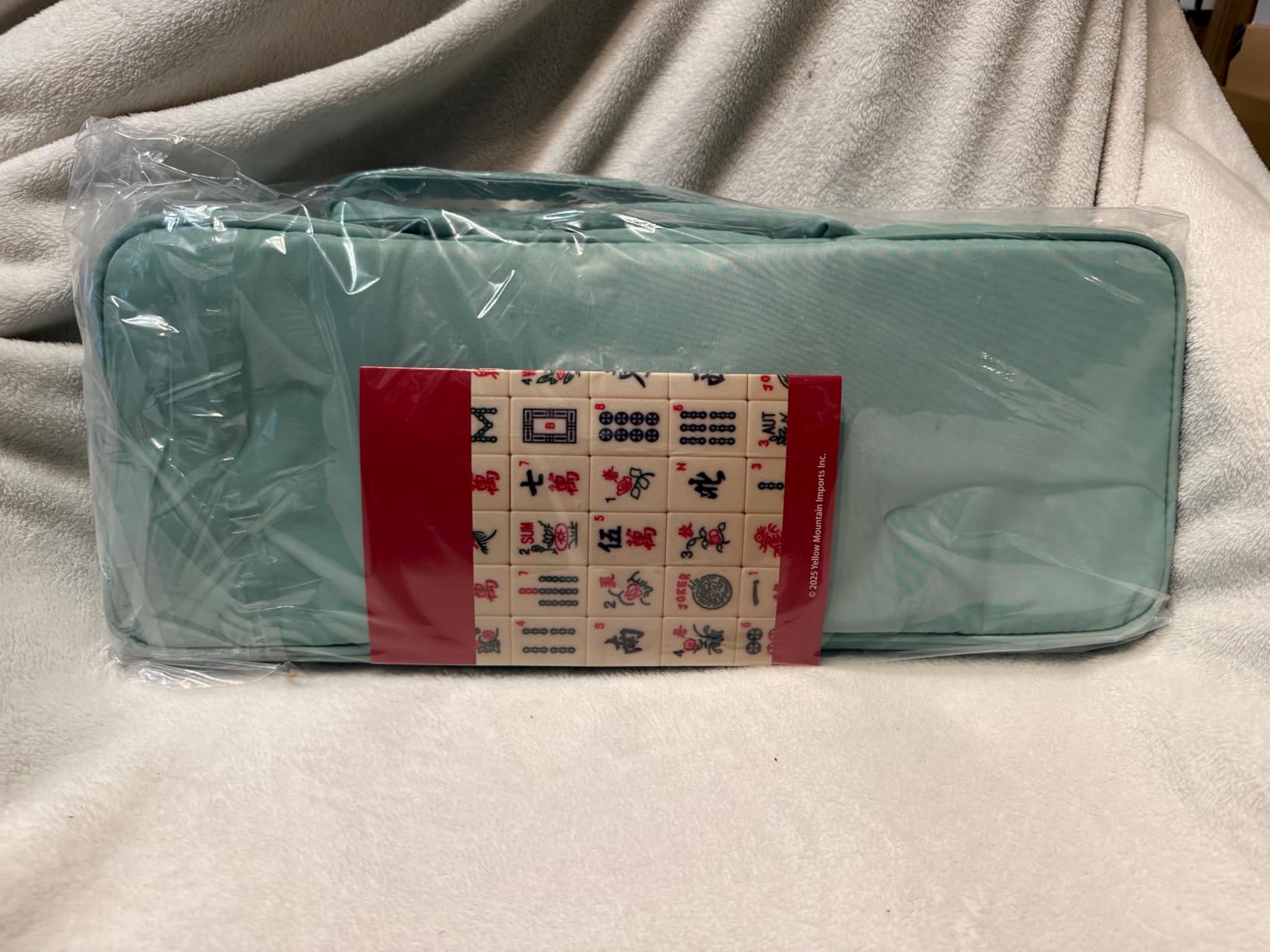 Yellow Mountain Imports American Mahjong Set, Celadon Koi with Mint Green Fabric Case - Four Wooden All-in-One Racks with Pushers, Wright Patterson Scoring Coins, Dice, and Wind Indicator customer photo 2