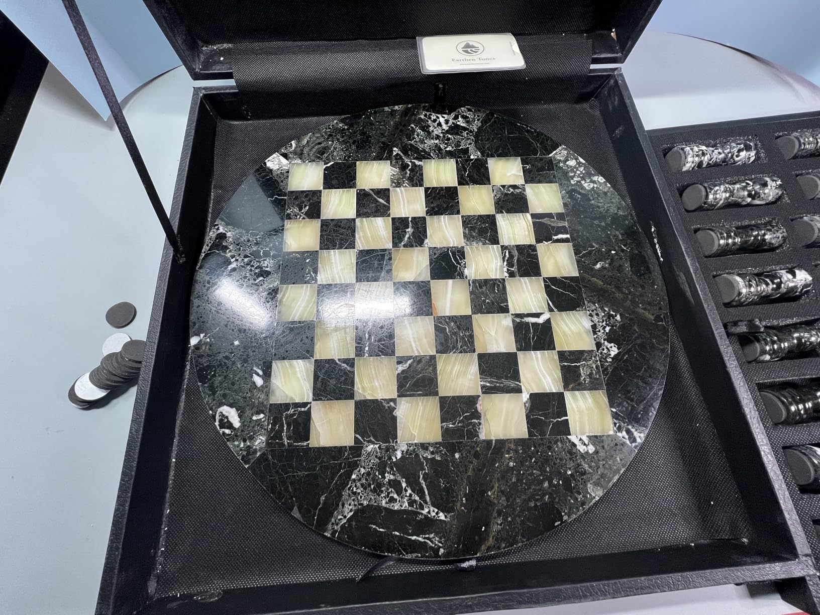 Marble Chess Set with Complementary Storage Box & Extra Queens, 15 Inch Black & Green Handmade Chess Board Game for Adults, Luxury Stone Chess Pieces, Decorative Chessboard, Home Decor Gift customer photo 2