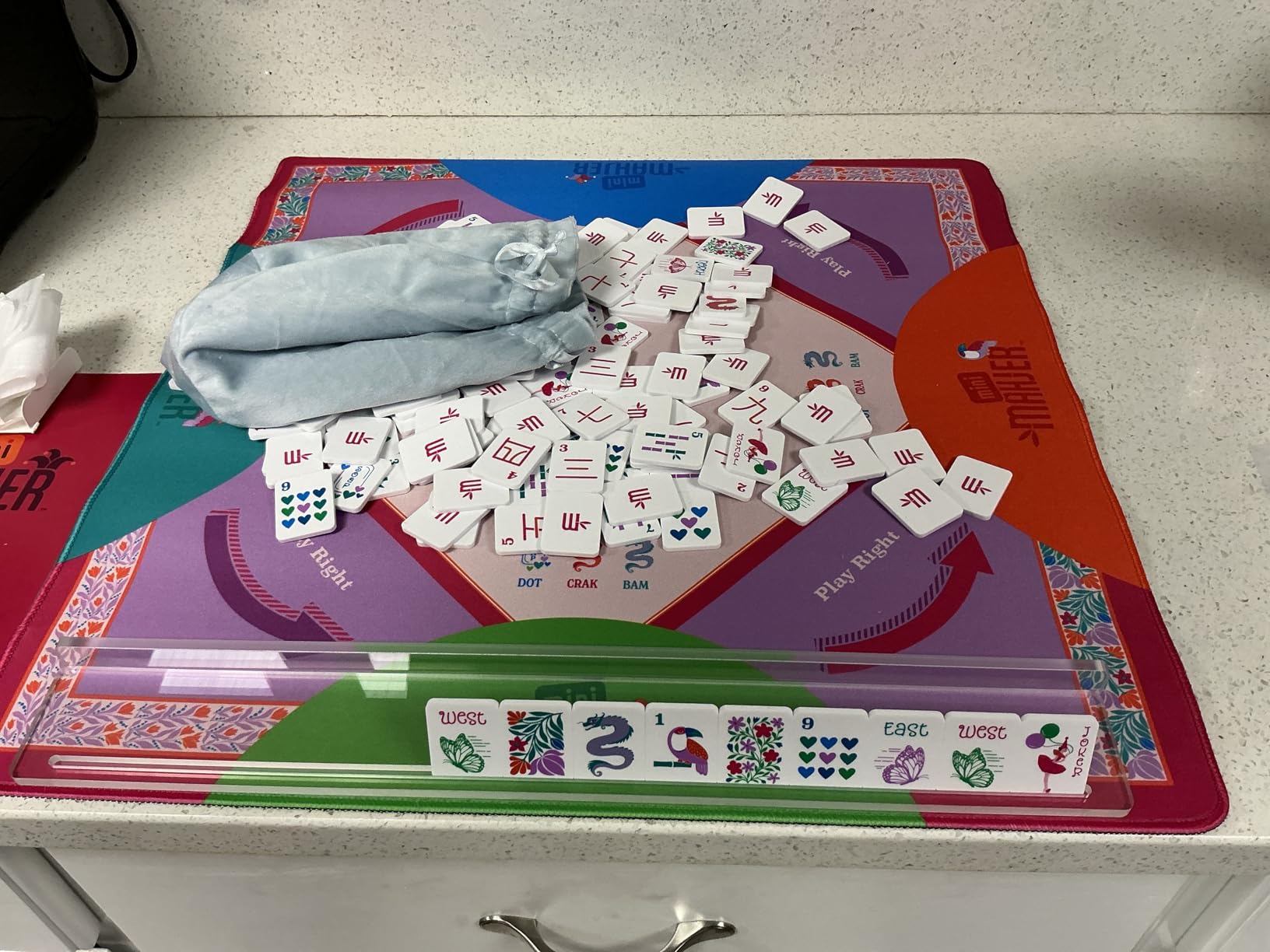 Mini Mahjer Mahjong for Beginners & Families | American Mahjong Starter Set, Learn to Play with Tiles, Racks Neoprene Mat, & Guide - (Original Edition) customer photo 1