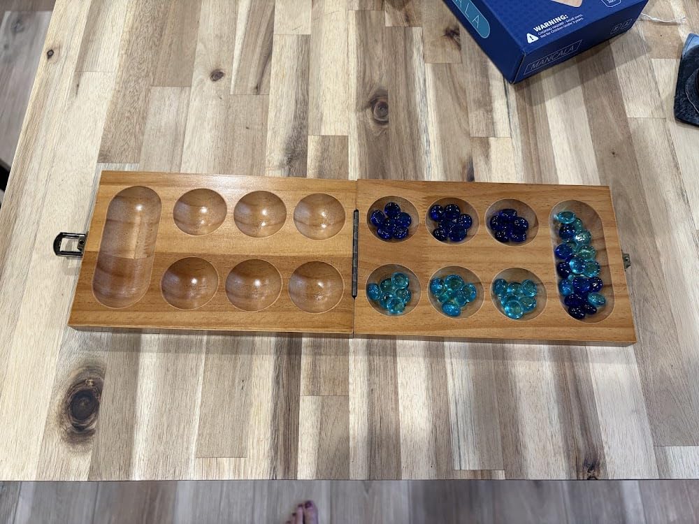 BOPIPA Mancala Board Game Set - Wooden Folding Design with Locking Latch, 56 Colorful Glass Stones, Portable 2-Player Table Strategy Game for Kids and Adults customer photo 2