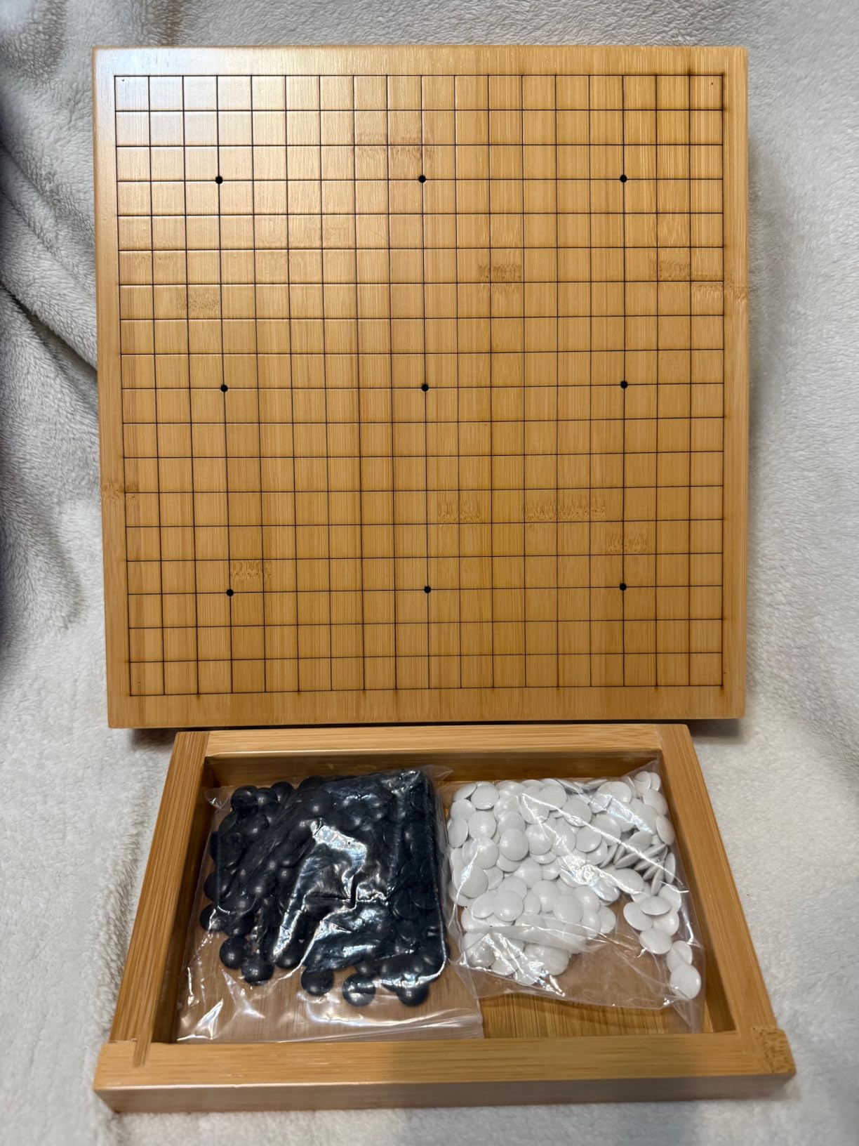 Bamboo Go Game Set - 12.6 x 12.2-Inch Wooden Board with Pull-Out Storage Drawers & Double Convex Melamine Stones by Yellow Mountain Imports customer photo 2