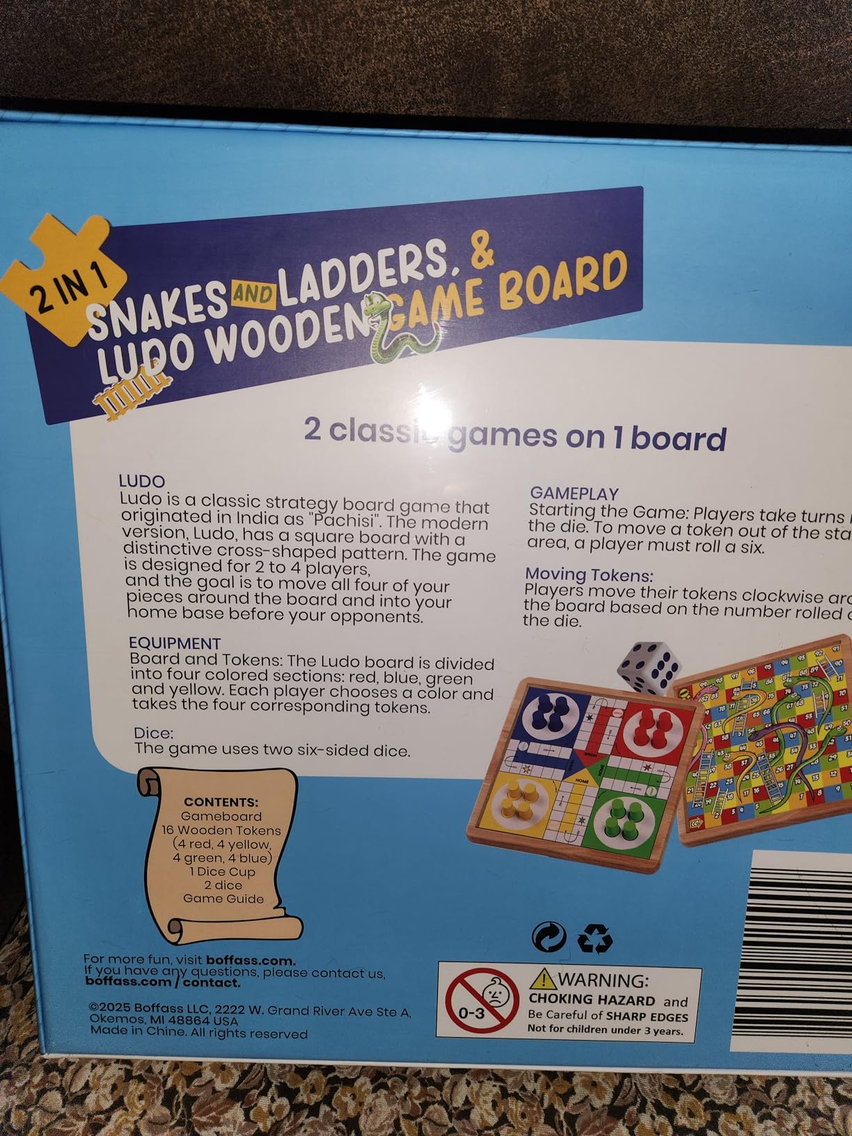 12 Inch Wooden Ludo Board Game & Snakes and Ladders 2-in-1 Reversible Classic Board Game for Kids and Adults, Includes 1 Parcheesi Board, 2 Dice, 1 Cup, 16 Tokens, Rules, Pouch & Carrying Bag customer photo 1