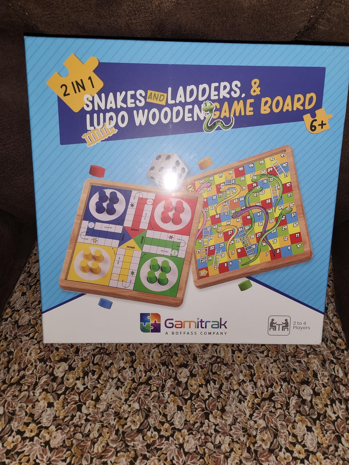 12 Inch Wooden Ludo Board Game & Snakes and Ladders 2-in-1 Reversible Classic Board Game for Kids and Adults, Includes 1 Parcheesi Board, 2 Dice, 1 Cup, 16 Tokens, Rules, Pouch & Carrying Bag customer photo 2