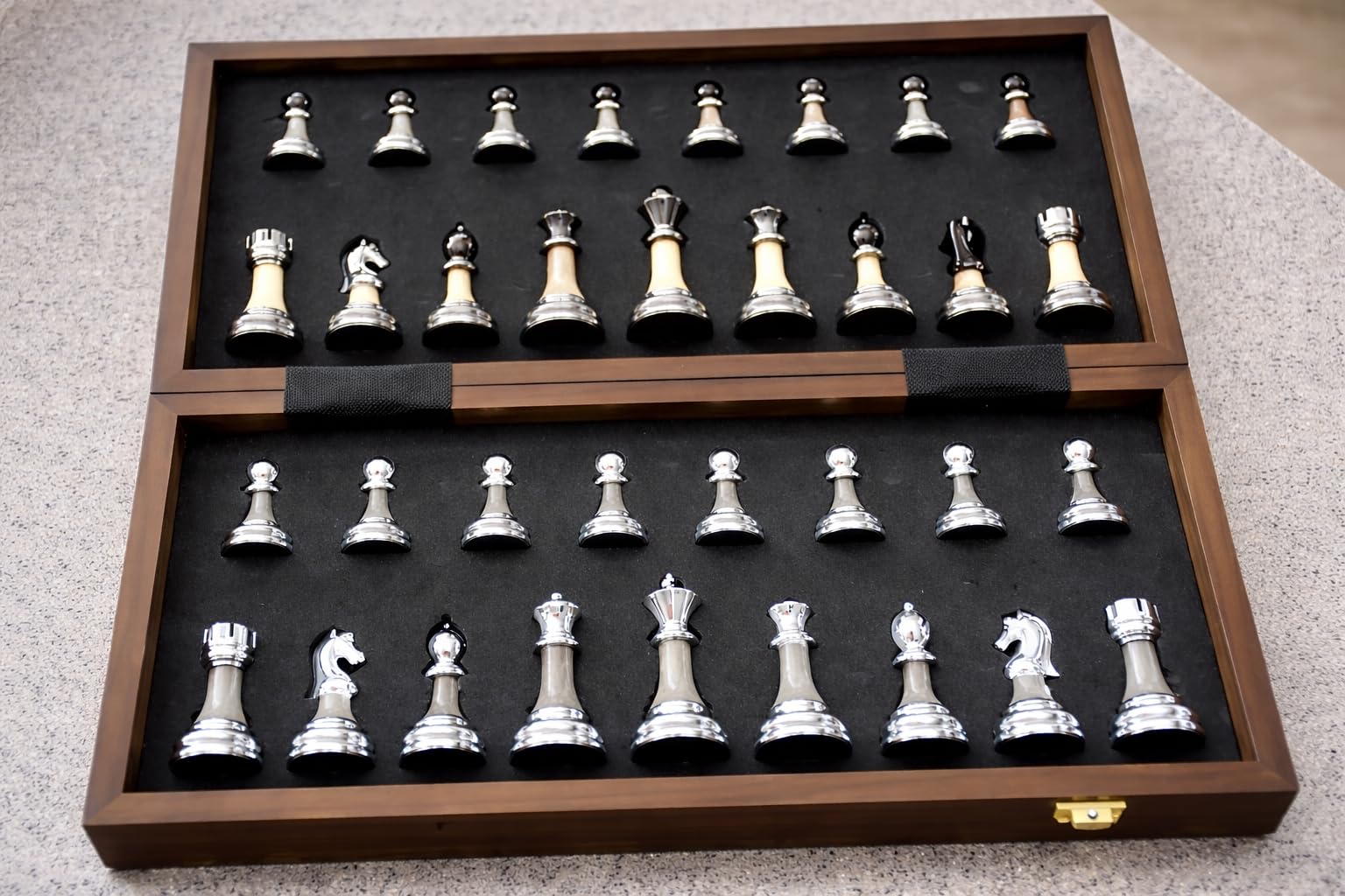 Luxury Large Chess Set 17 Inch Wooden Chess Board with Metal and Acrylic Chess Pieces, 3.5