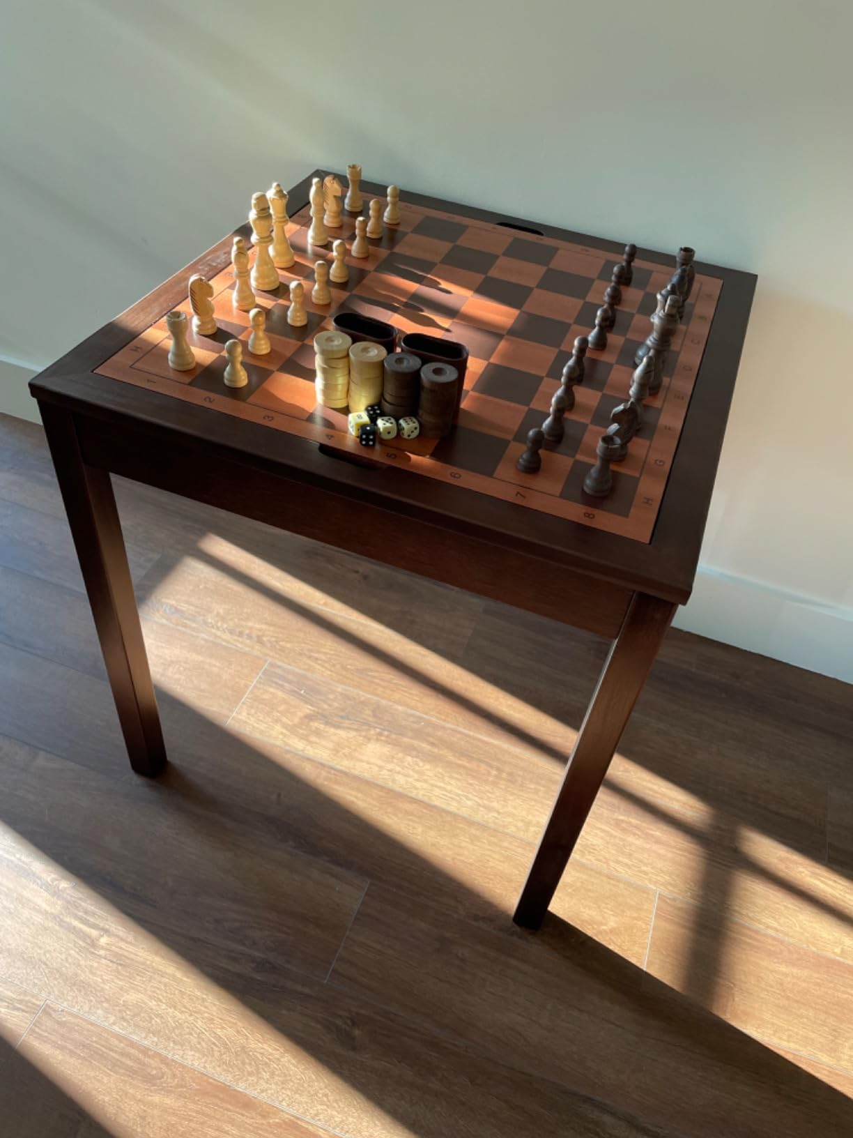 Sterling Games Wooden Chess Table | Chess, Checkers and Backgammon 3 in 1 Combo Game Table Furniture Set, 25