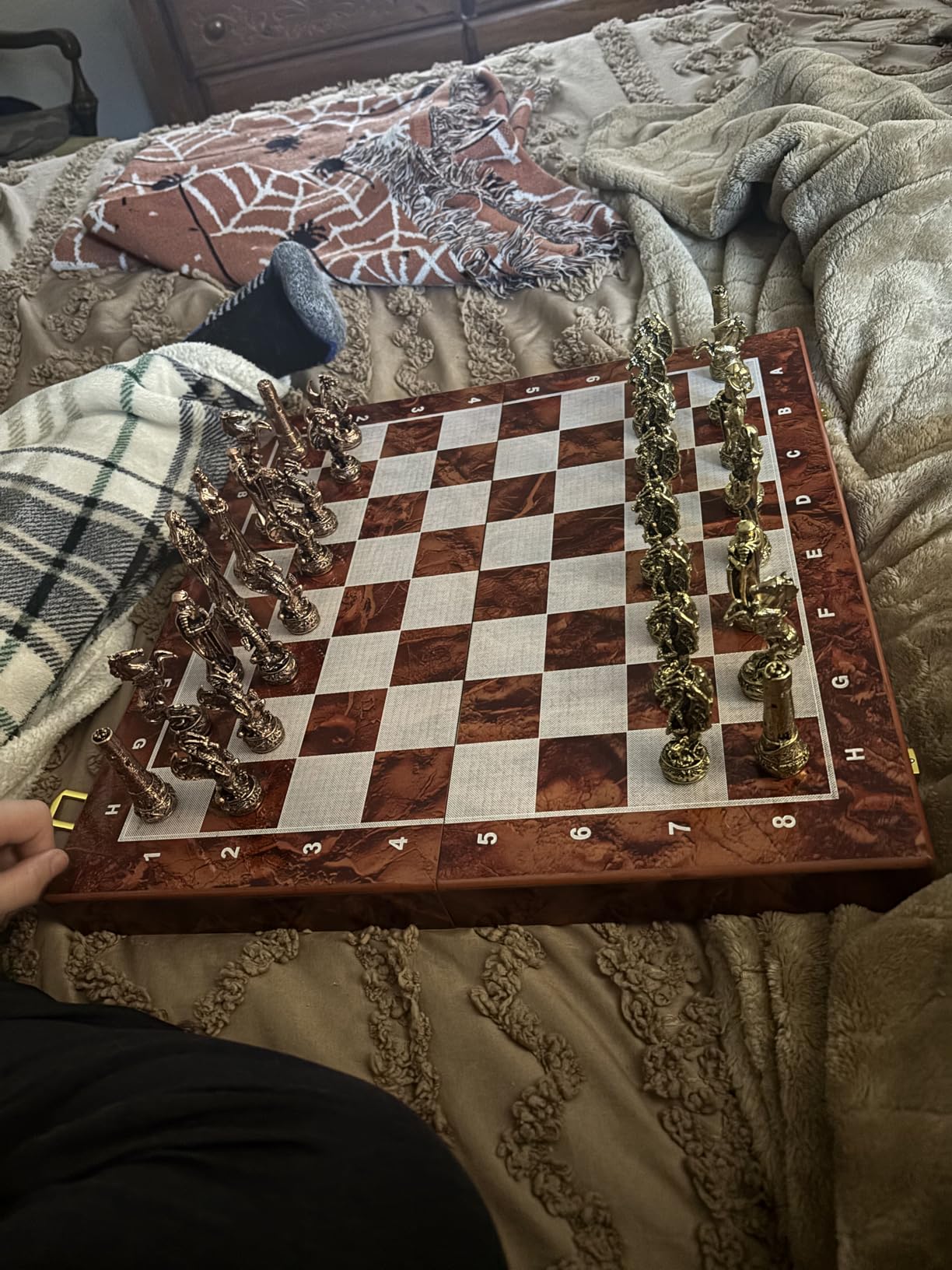 Vintage Figurine Metal Chess Set for Adults and Kids - 15'' Wooden Board with Metal Pieces - Travel Chess Set - Collectible Elegant Game - Family Vintage Board Game customer photo 1