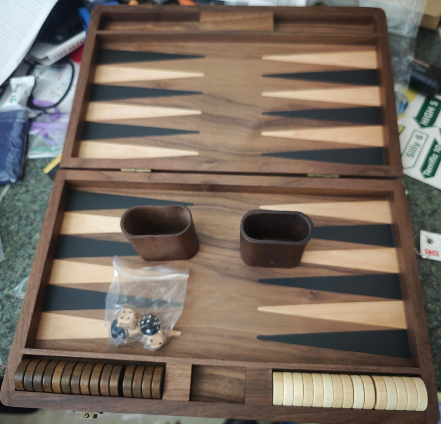Luxury Walnut Backgammon Set - Wood Board with Travel Case, Doubling Cube customer photo 2