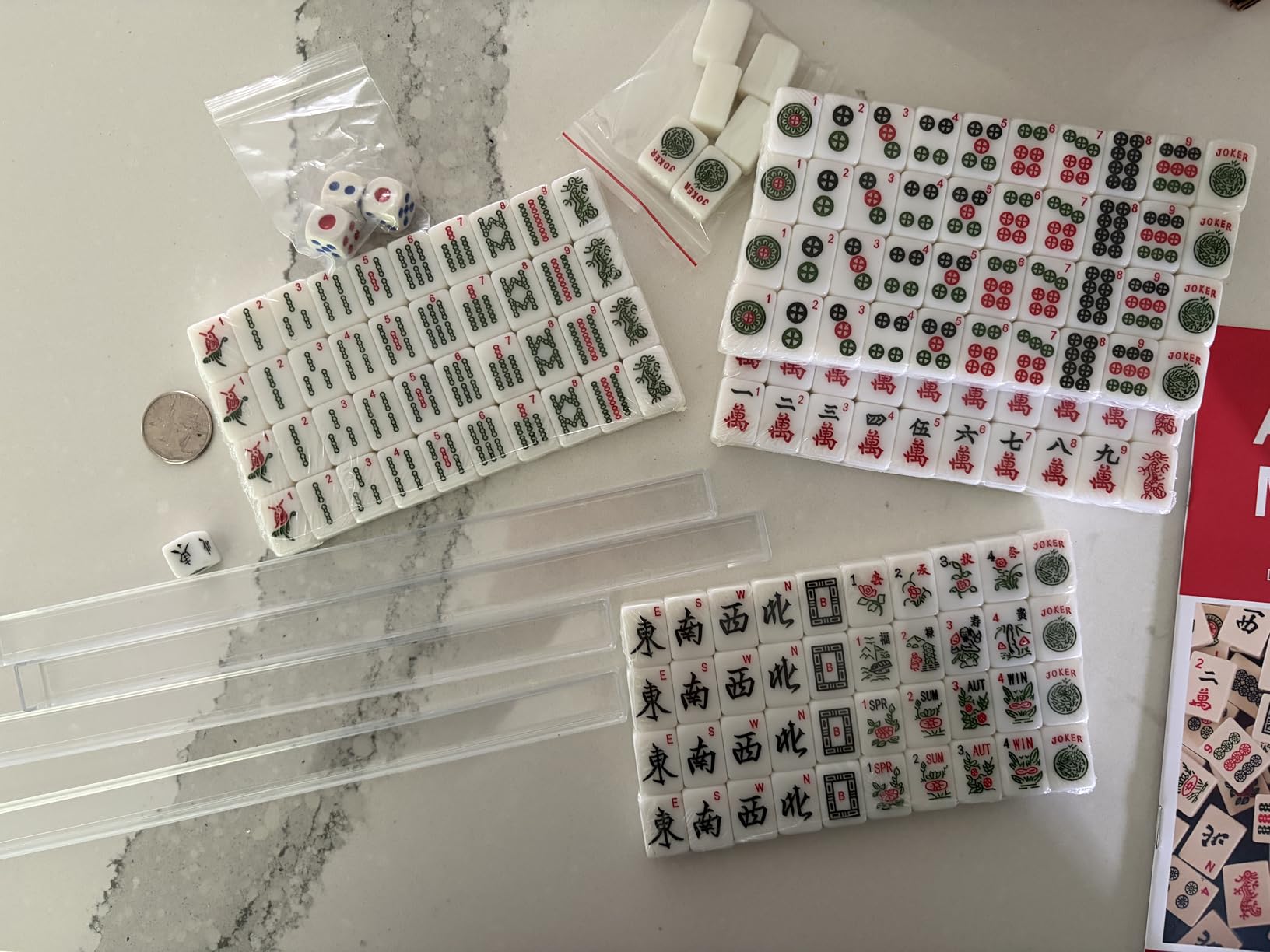 Mini Mahjong Set, American Mahjong Game Set with 166 Pink Tiles (0.94''/24mm), 4 Racks & Thickened Blue Printed Bag, Portable Travel Mahjong Tiles Set customer photo 2
