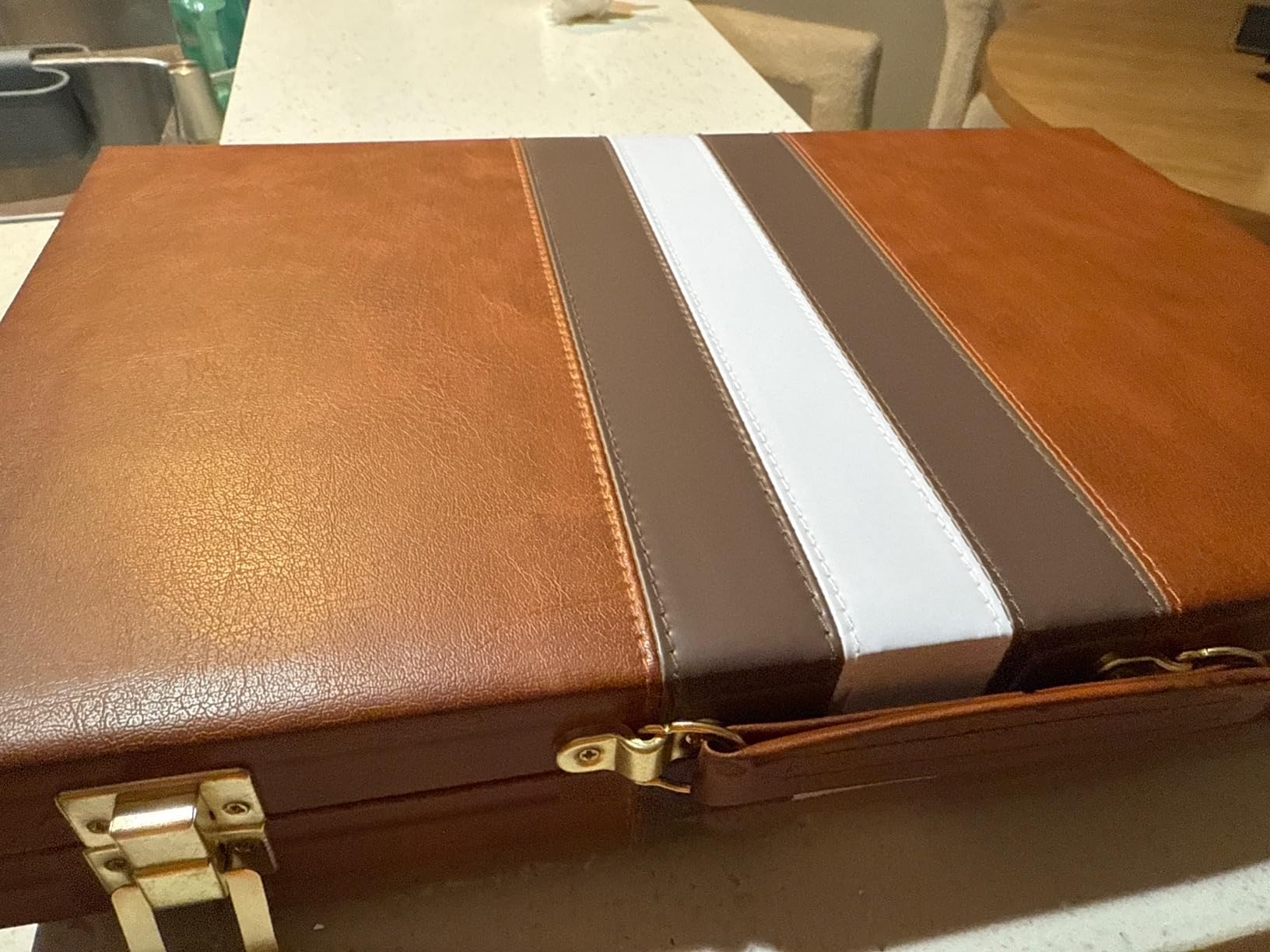 Backgammon Board Game, Deluxe Leather Like Case, Felt Interior, Brown, Classic Backgammon Game, Popular Board Game, Board Games (X-Large (21