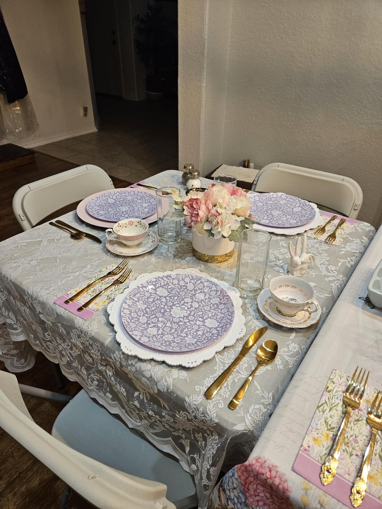 Office Star Resin 5-Piece Folding Square Table and Chair Set, Light Grey customer photo 2