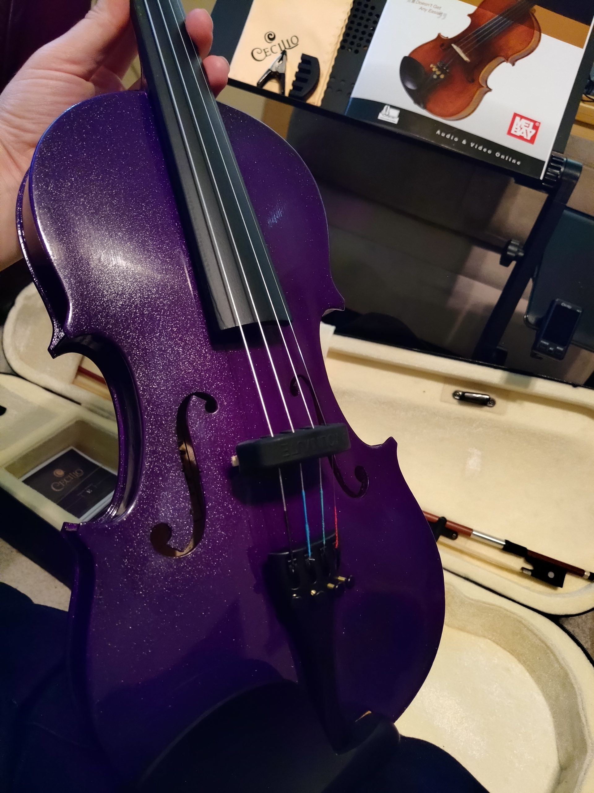 Mendini by Cecilio Violin 4/4 Full Size For Beginners - Fiddle Solidwood Kit with Hard Case - Acoustic Violins with Bow, Rosin, Tuner, Extra Strings & Bridge, Shoulder Rest and Lesson Book (Varnish) customer photo 2