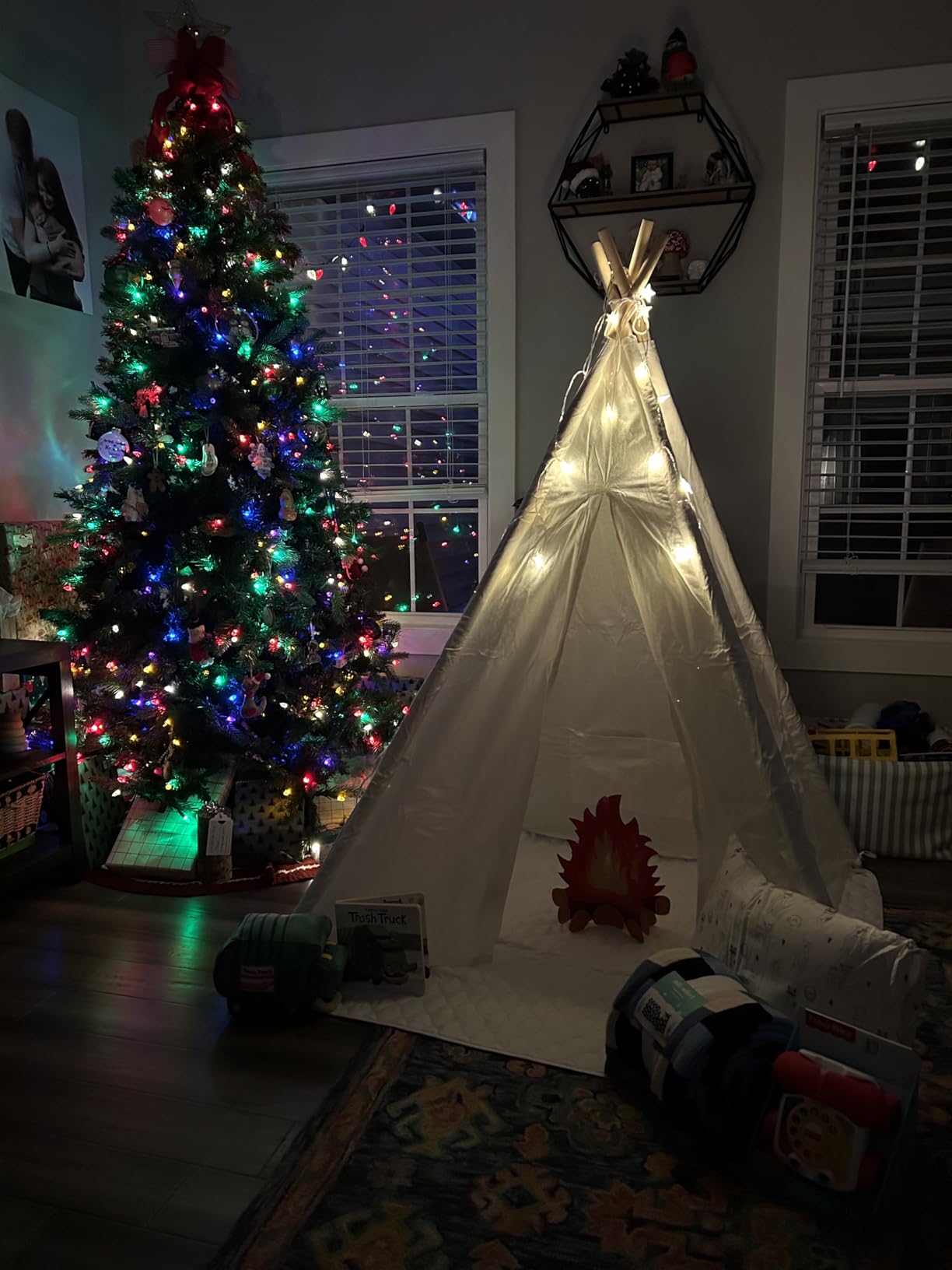 Little Dove Teepee Tent for Kids Foldable Teepee Play Tent with Carry Case, Banner, Fairy Lights, Olive Branches, Four Poles Style Raw White Color customer photo 2