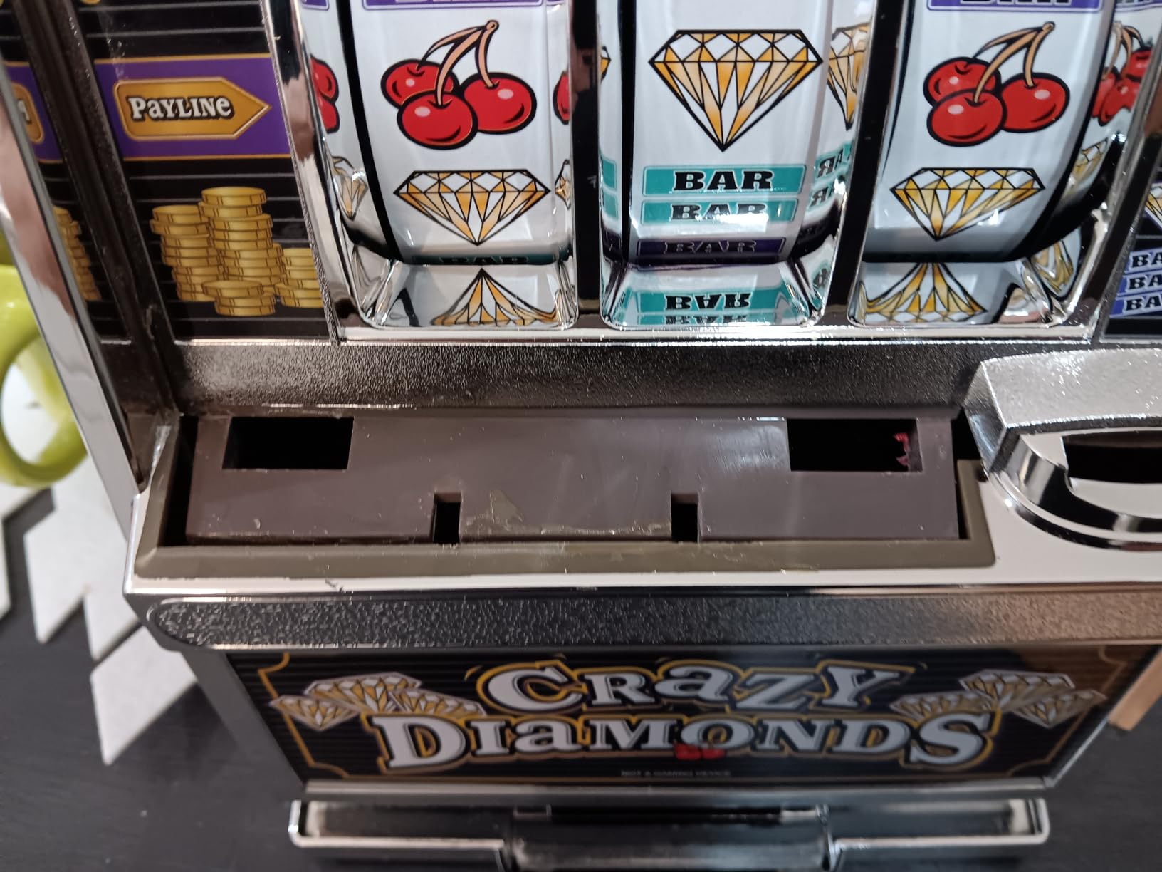 Slot Machine - Las Vegas Game with Casino Sounds, Flashing Lights, and Chrome Trim - Accepts 98-Percent of World Coins by Trademark Poker customer photo 2