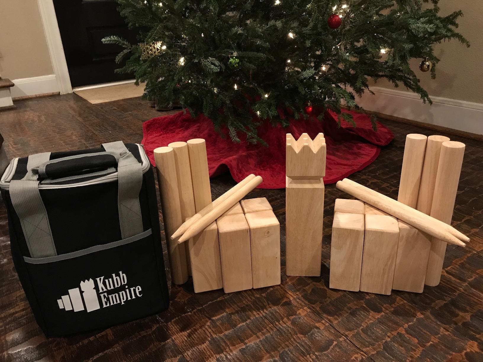 Premium Size Hardwood Kubb Yard Game Set with Backpack, Instruction Card, and Bottle Opener customer photo 2