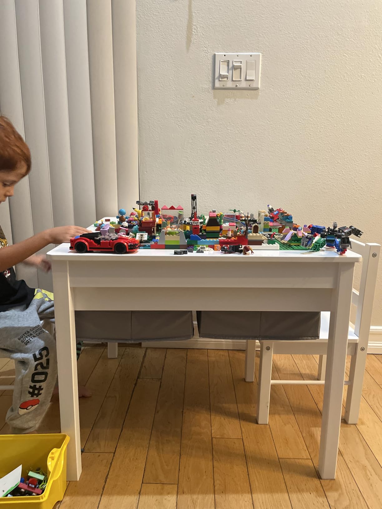 UTEX Wooden 2 in 1 Kids Construction Activity Table and 2 Chairs Set with Storage Drawers, and Built in Plate Compatible with Lego and Duplo Bricks (White with Grey Drawers) customer photo 2