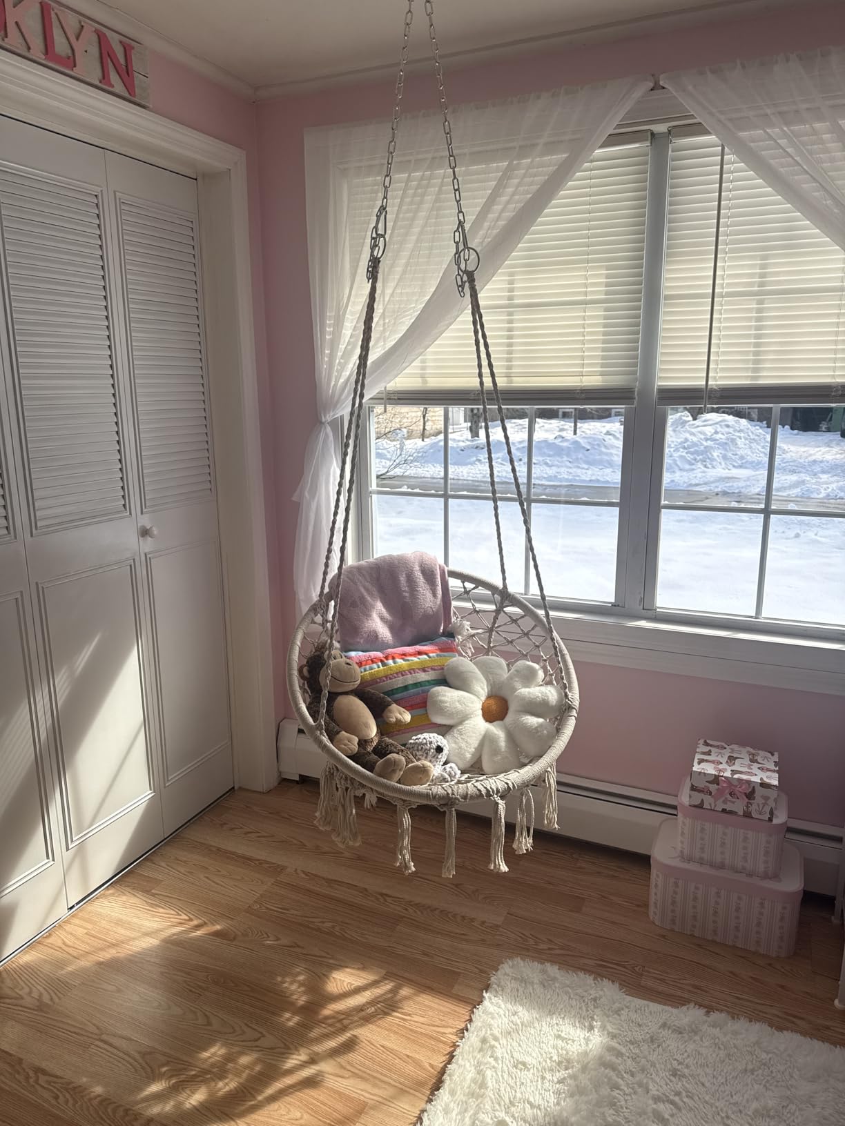 Hammock Swing Chair for 2-5 Years Old Kids, Handmade Knitted Macrame Hanging Swing Chair for Indoor, Bedroom, Yard, Garden - 230 Pound Capacity Off-White- with Suspension Kit customer photo 1