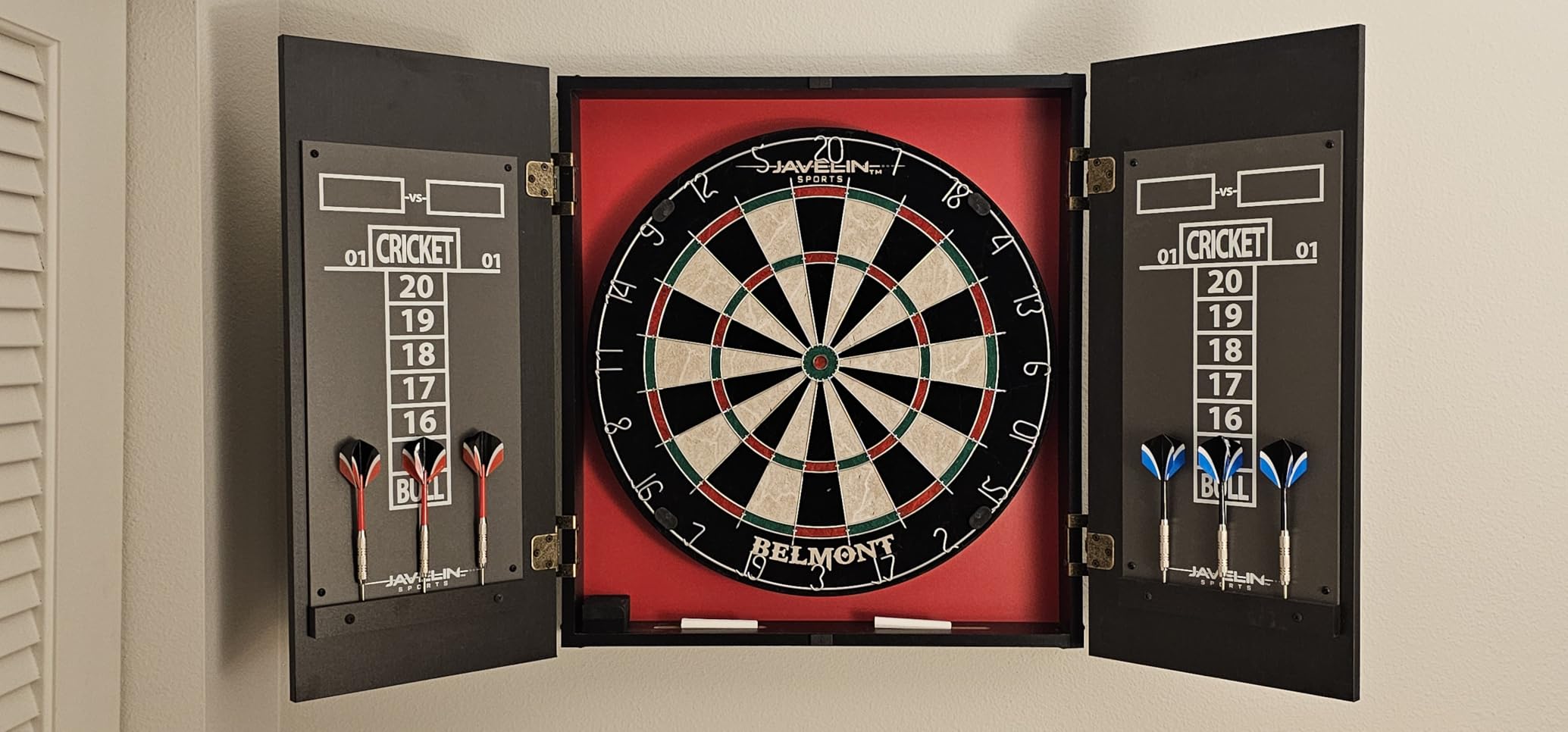 EastPoint Sports Official Size Dart Board Cabinet Set - Easy-Assembly & Complete with 6 Deluxe Steel Tip Darts and Accessories - Premium Darts Set with Scoreboard customer photo 2