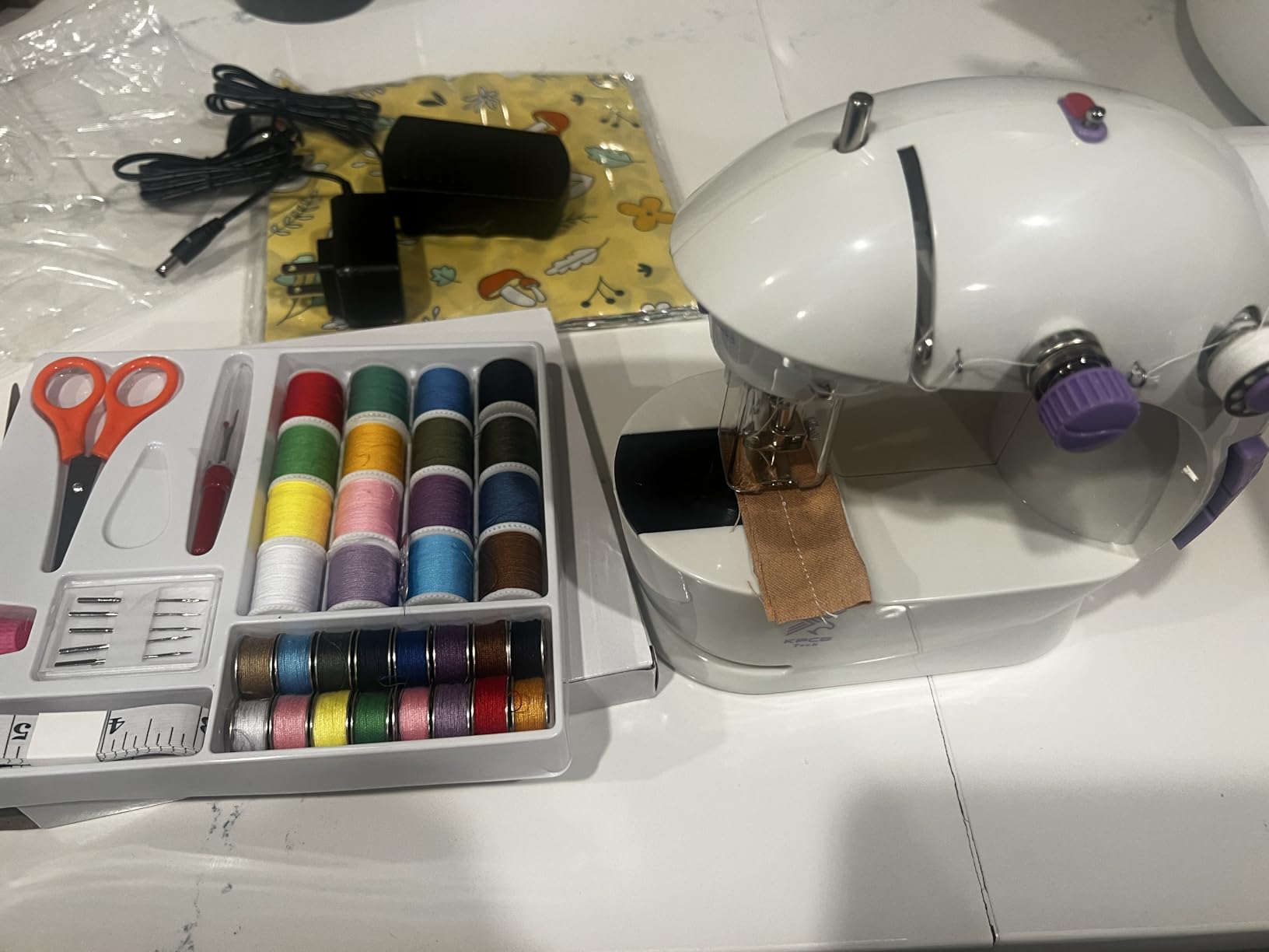 Sewing Machine for Beginners [Full Set] with Finger Guard and Fabric Bundles - Mini Sewing Machine with Sewing Kits, Foot Pedal, US Adapter and Extension Table customer photo 1