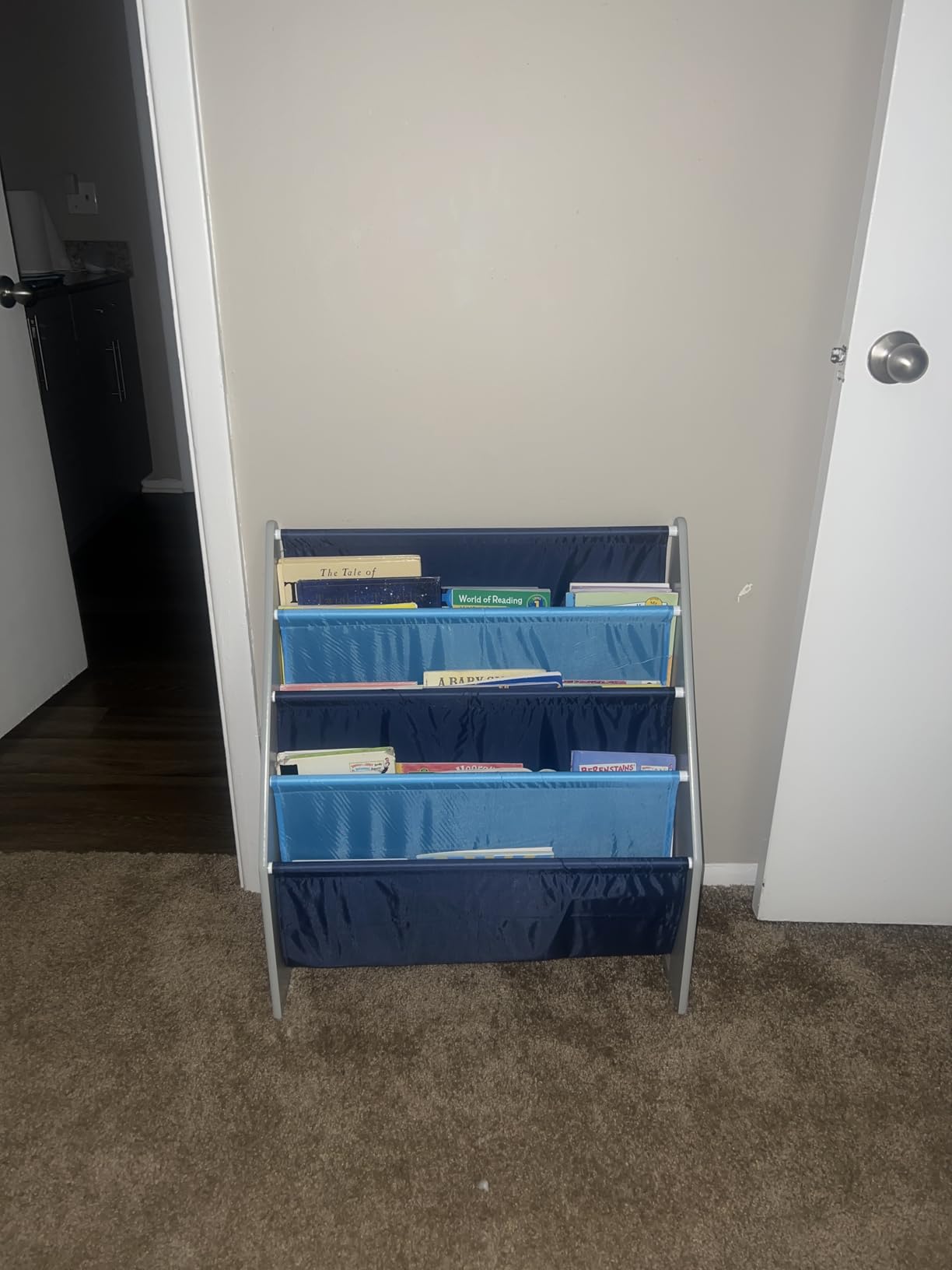 Delta Children Sling Book Rack Bookshelf for Kids - Easy-to-Reach Storage for Books, Magazines or Coloring Books - Ideal for Playrooms & Homeschooling, Grey/Blue customer photo 2
