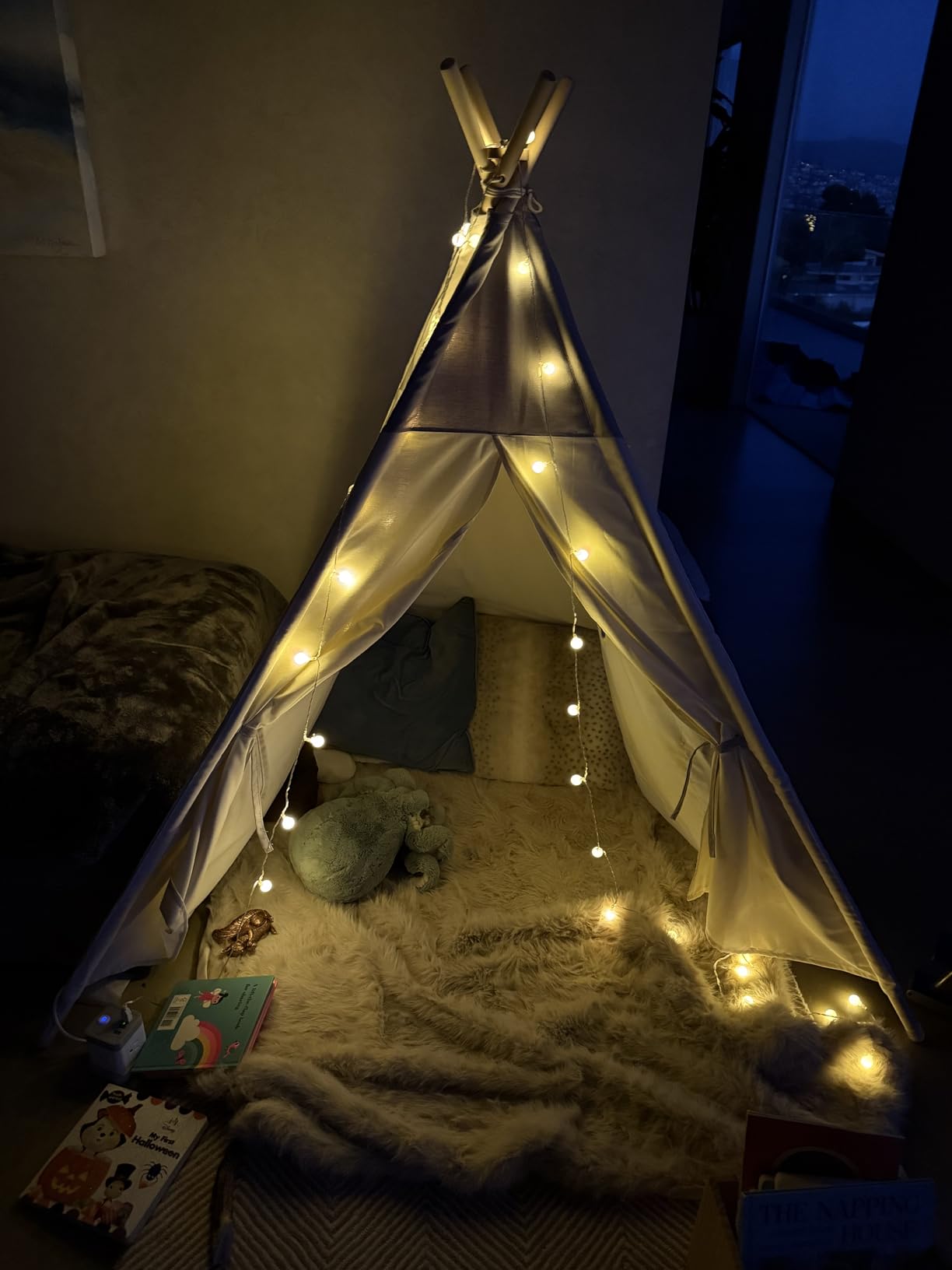 besrey Teepee Tent for Kids with Light & Mat, Toddler Tents Indoor Play Tent Playhouse, Toddler Tipi Cotton, tee Pee Tents for Kids Indoor, Boys & Girls Teepee,Children Room Playhouse customer photo 2