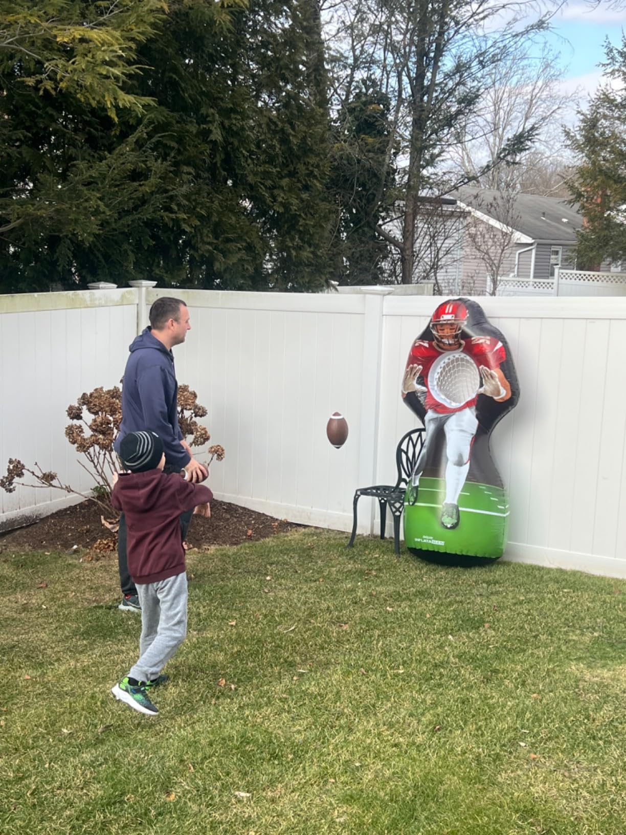 GoSports Inflataman Football Challenge - Includes 4 Rubber Footballs, Ball Pump, and Scoreboard - Inflatable Receiver Touchdown Toss Game customer photo 2