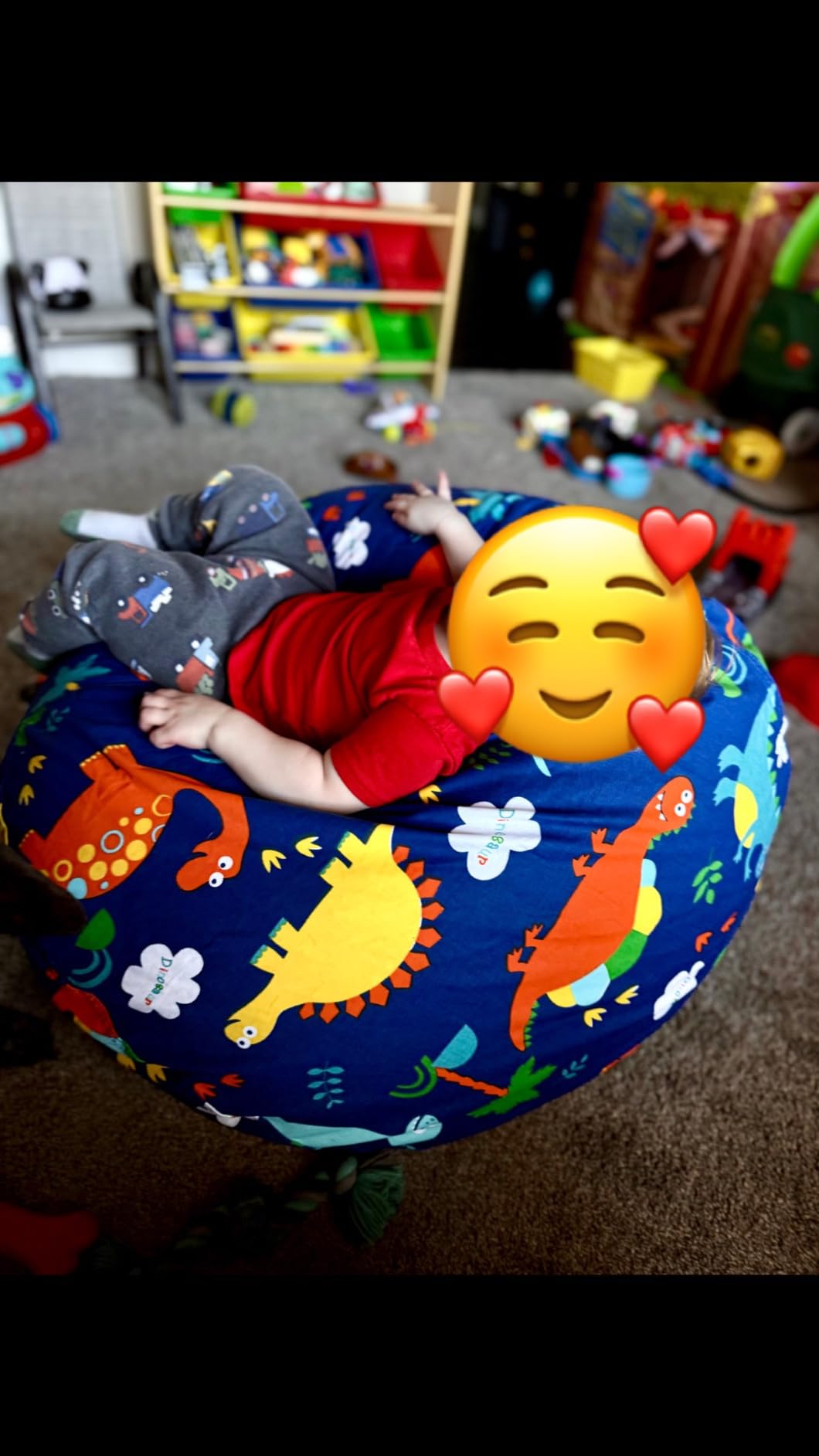 Posh Creations Bean Bag Chair for Kids, Teens, and Adults Includes Removable and Machine Washable Cover, Canvas Dinos on Blue, 27in - Medium customer photo 1