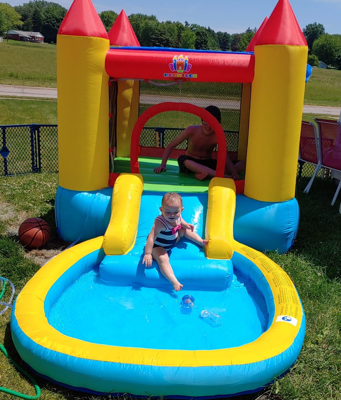 Costzon Inflatable Bounce House with Slide, 2-in-1 Kids Jumping Castle with Water Pool & Ball Pit for Littles Backyard Fun, Wet Dry Water Bounce House Inflatables for Toddler Indoor Outdoor customer photo 1